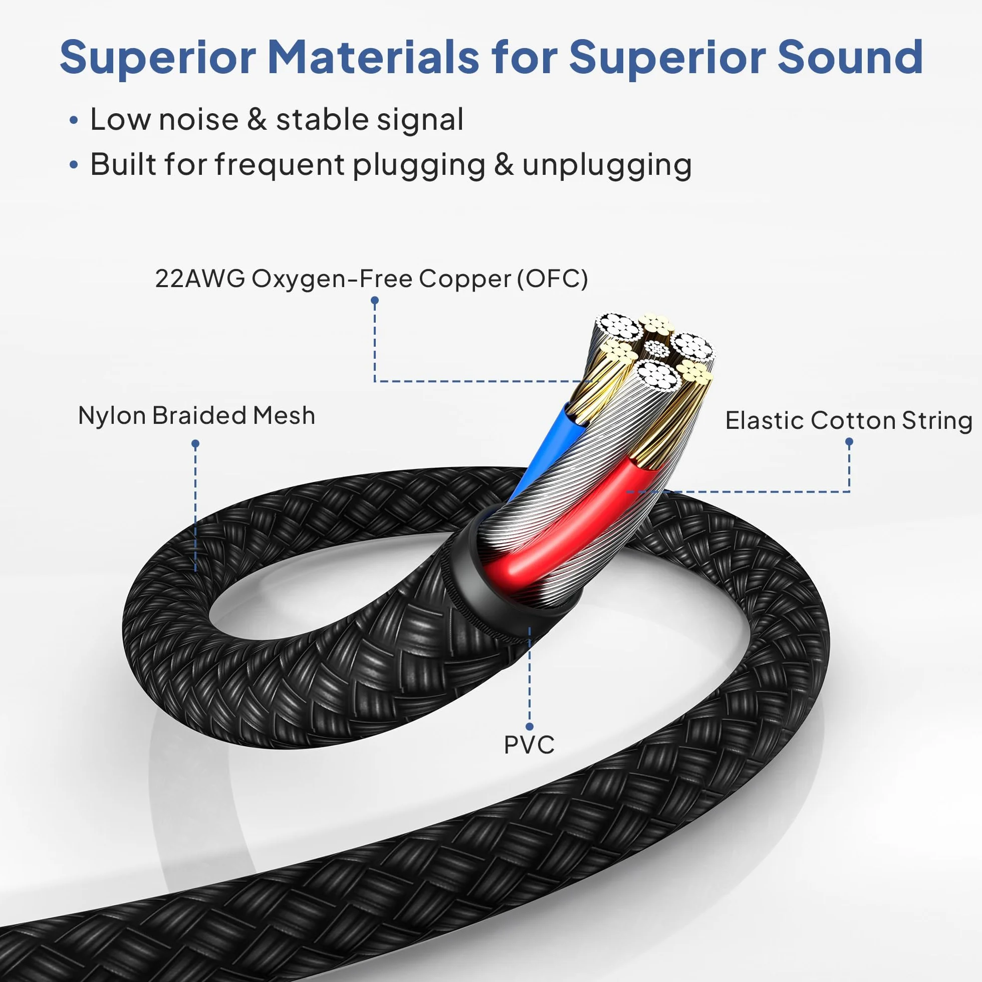 Elebase Stereo Kabel instrumentalny 6,35 mm (6 M/2 opakowanie) pleciony kabel nylonowy TRS 1/4 męski na męski do gitary elektrycznej, gitary basowej, klawiatury, stołu mieszanego