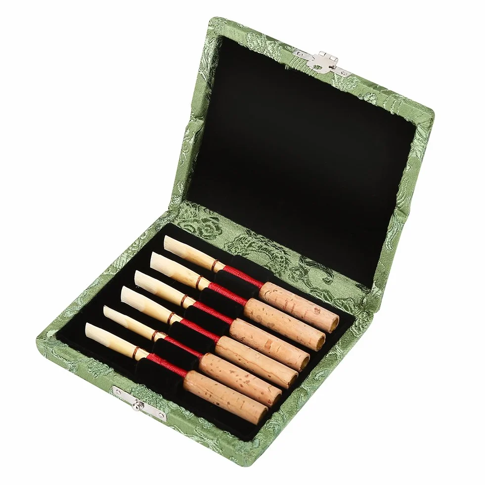 Oboe Reeds etui, drewniana + jedwabna tkanina osłona na ustniki Oboe pojemnik do przechowywania instrument muzyczny pudełko części zamienne do 6 szt. stroików obój (zielony)