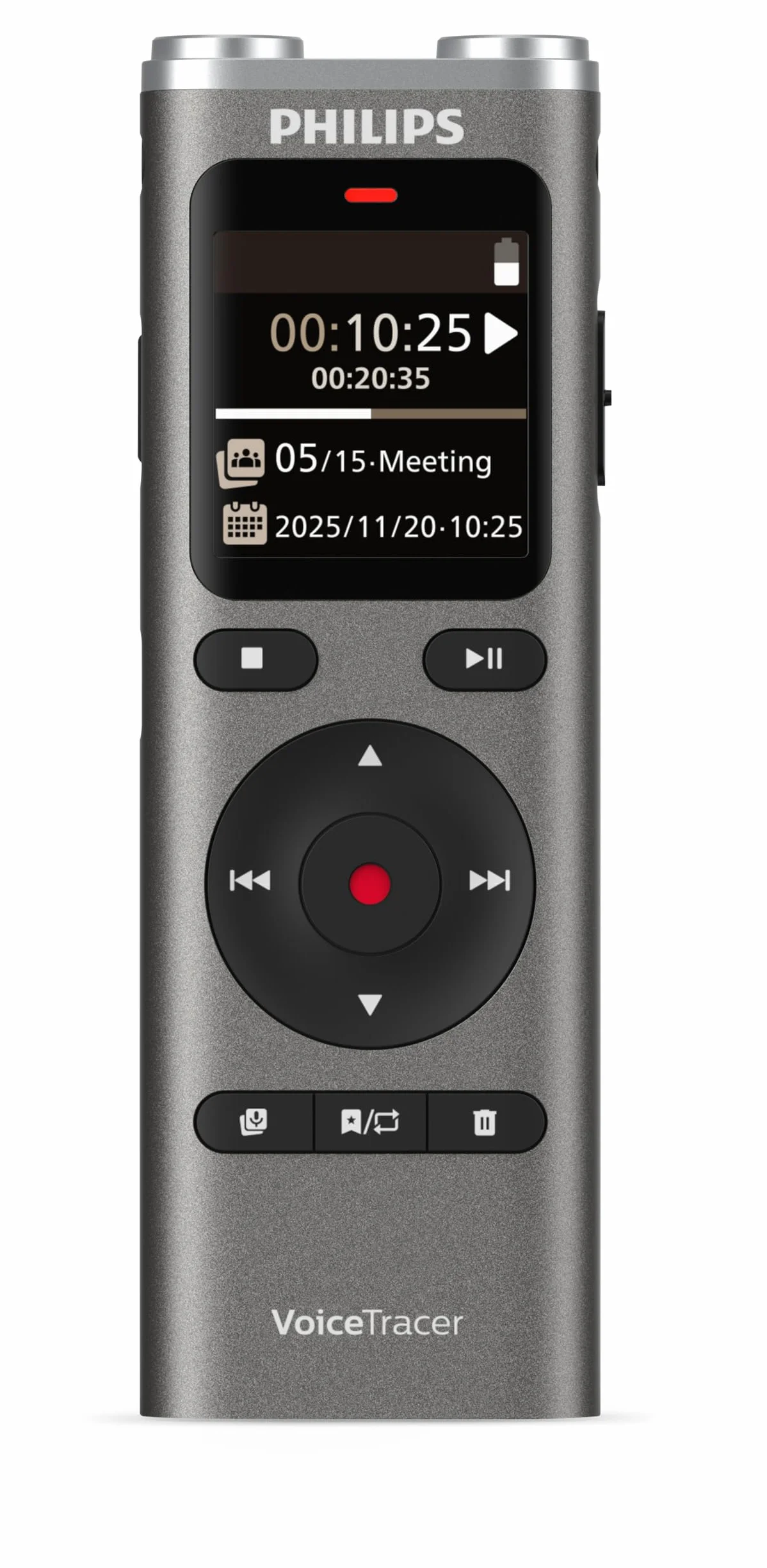 Philips VoiceTracer DVT2075 Rejestrator audio 8 GB MP3 Stereo, akumulator litowo-polimerowy Sembly AI, do rozpoznawania głosu z wieloma głośnikami, tworzenie streszczeń, minut spotkań i