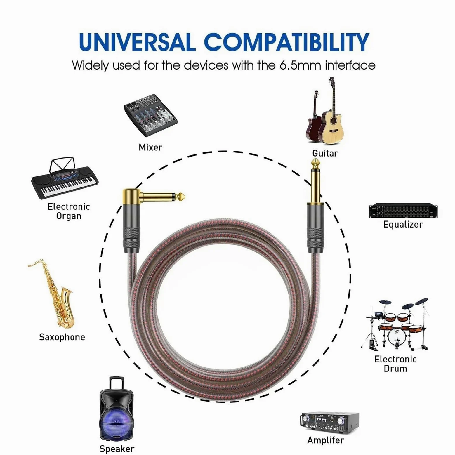 Kabel Audio TS 6,35 Mm 1/4 Cala Profesjonalny Wzmacniacz Gitarowy Przedwzmacniacz Mikser Kabel Głośnikowy Kabel do Instrumentów Gitarowych (Color : 12m)