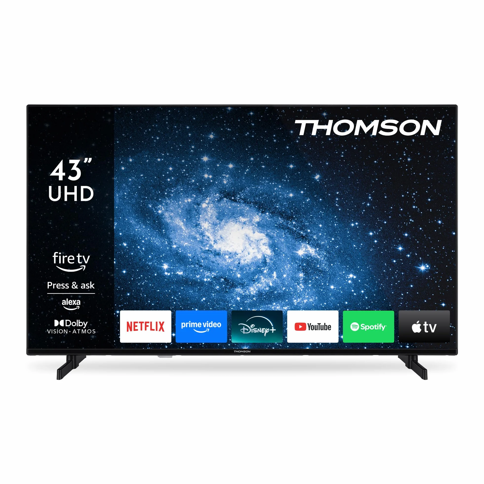 Thomson Telewizor 43 Cale (108 cm) 4K UHD Smart Fire TV, Sterowanie Głosowe Alexa, Potrójny Tuner (DVB-T/T2/C/S/S2), Dolby Vision, Dolby Atmos, HDR10, HDMI 2.1, WiFi, Bluetooth - 43UF4S35