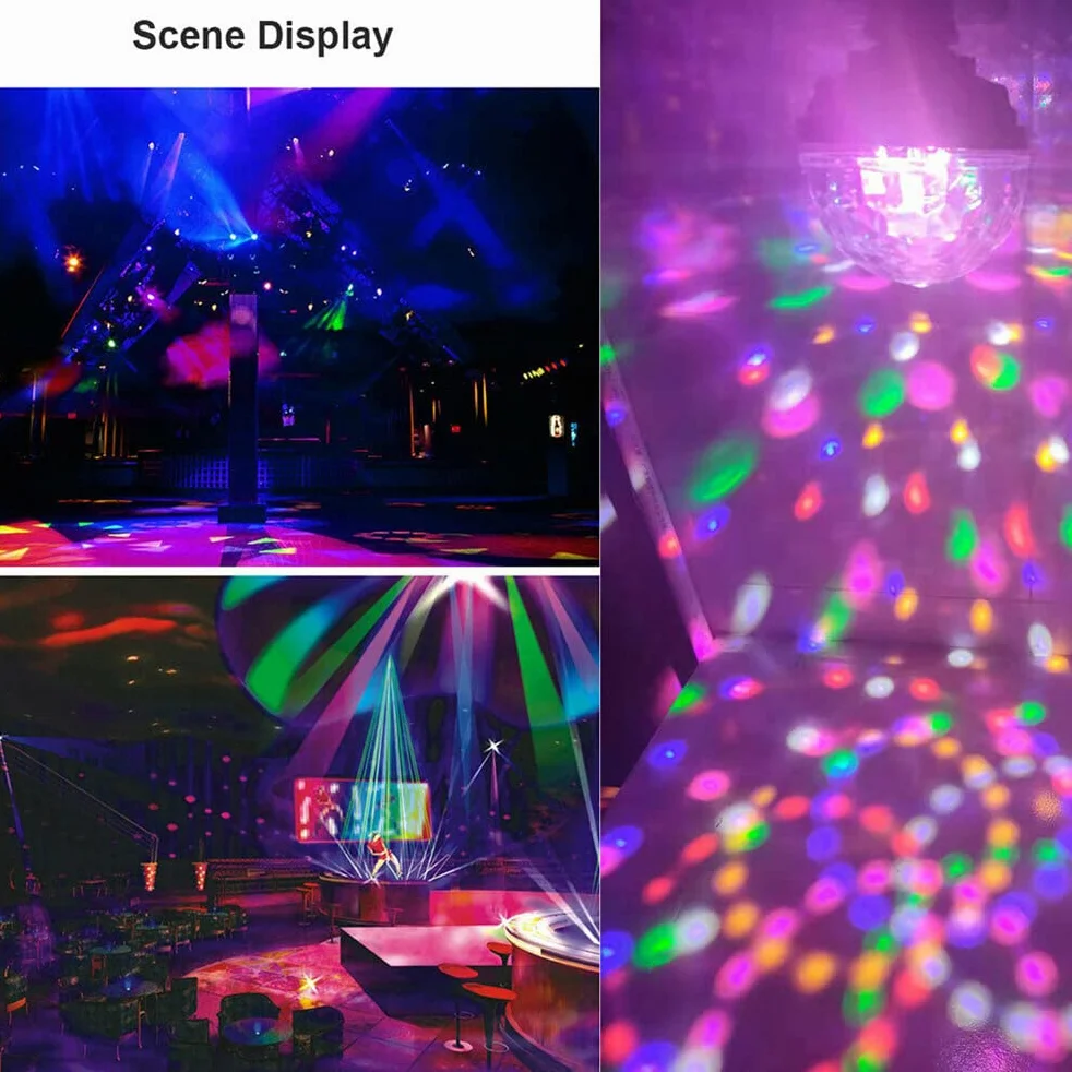 Kolorowa obrotowa kula, kryształowe światło DJ RGB, stroboskopowa kula LED RGB disco, imprezowa, obrotowa żarówka z wtyczką 85-265 V (wtyczka UE)