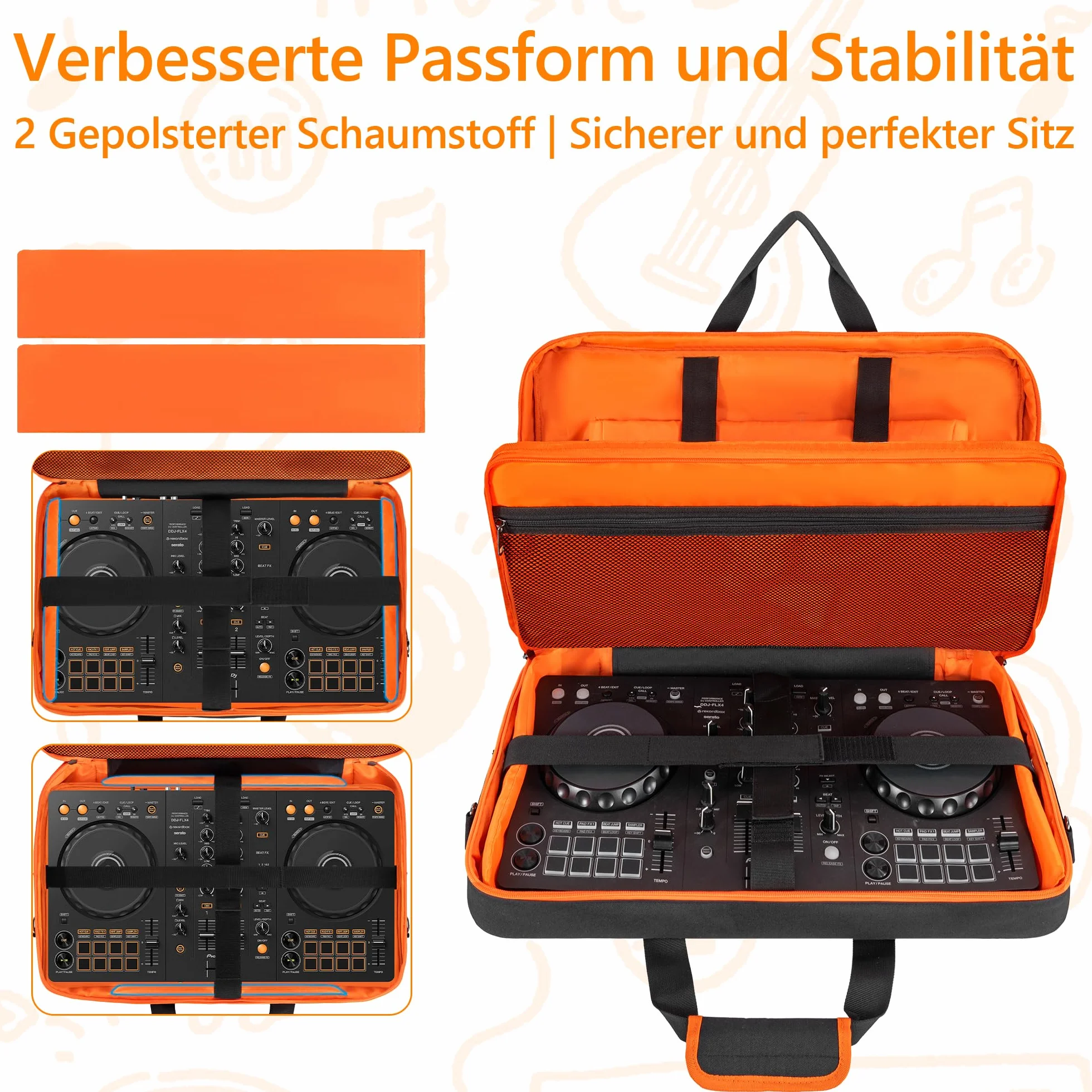 AKOZLIN Etui na kontroler DJ do DDJ FLX4 / DDJ REV1/ DDJ 400/SB2/SB3 DJ futerał do przenoszenia z bawełny perłowej, regulowany pasek na ramię/plecak, kieszeń na laptopa 15,6 cala i kieszenie na