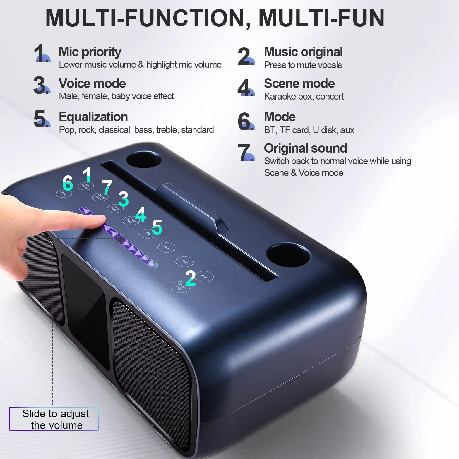 Máquina de Karaoke z Bluetooth, Equipo de Karaoke Portátil z 2 Mikrofonami Inalámbricos, systemem PA i Modo de Canción de Karaoke para Fiestas en Casa, Bodas, piknik, C