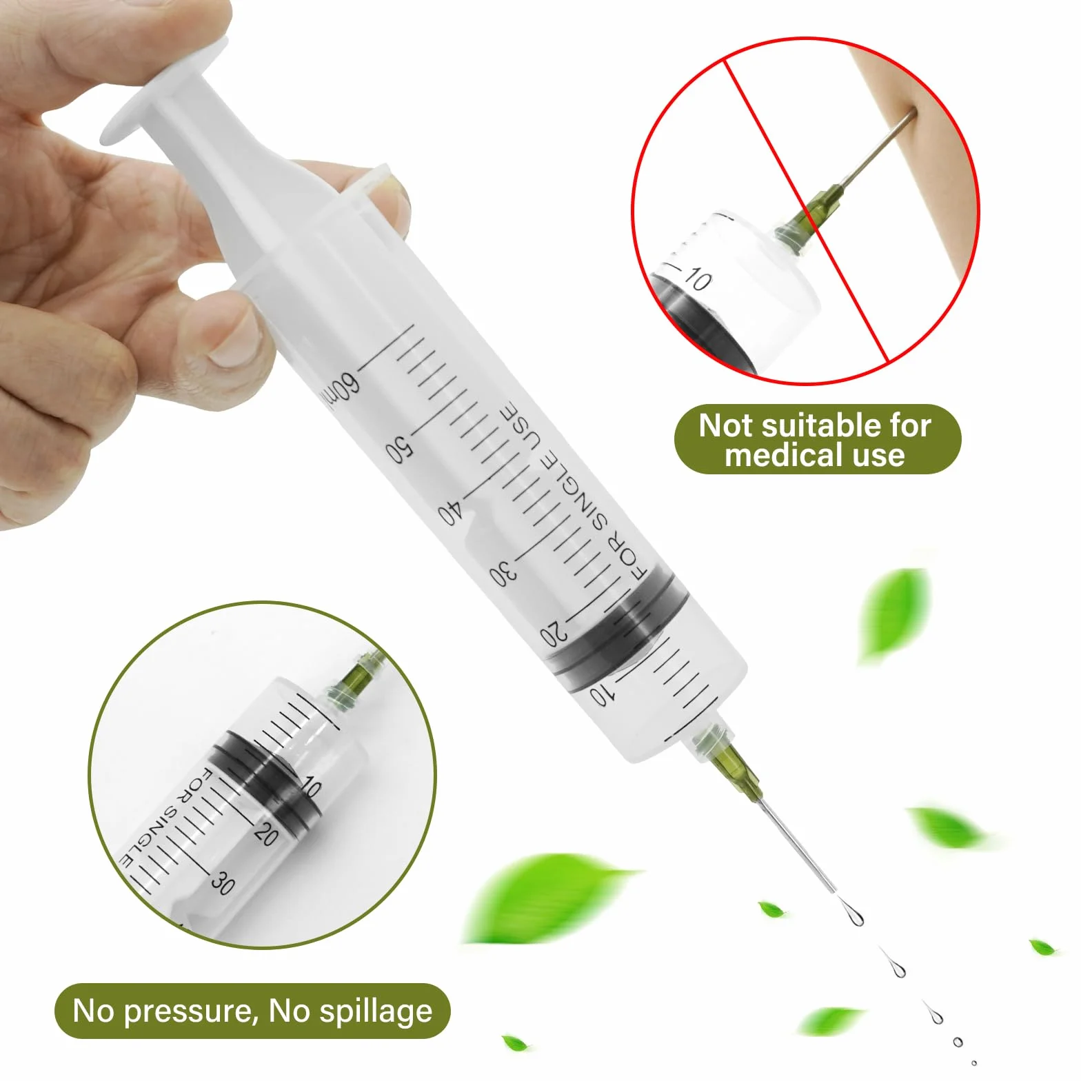 Strzykawka z tworzywa sztucznego, 60 ml, 6 sztuk strzykawek z igłą, strzykawka wielokrotnego użytku, strzykawka z 6 nakładkami na igły, strzykawki do laboratoriów naukowych i przemysłu