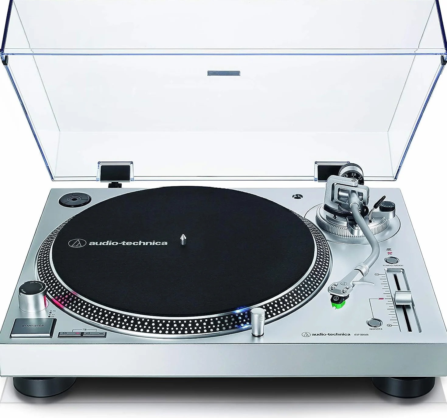 Audio-Technica AT-LP120XUSBSV Gramofon Ręczny Obrotowy z Napędem Bezpośrednim, Srebrny/Czarny