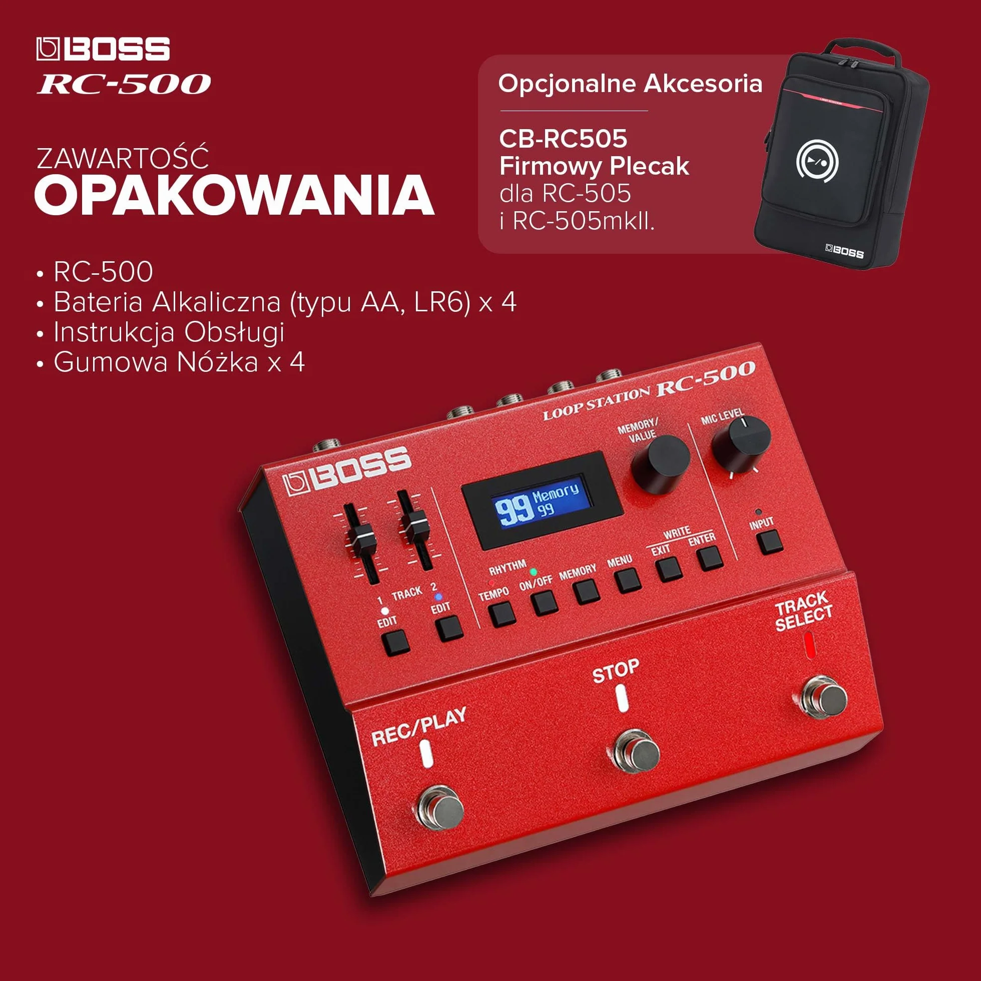 BOSS RC-500 Looper - Zaawansowany Dwuścieżkowy Looper z Wbudowanymi Opcjami Miksowania i Głębokiej Kontroli - Wiodąca w Swojej Klasie Jakość Dźwięku - 16 Wszechstronnych Zestawów Perkusyjnych