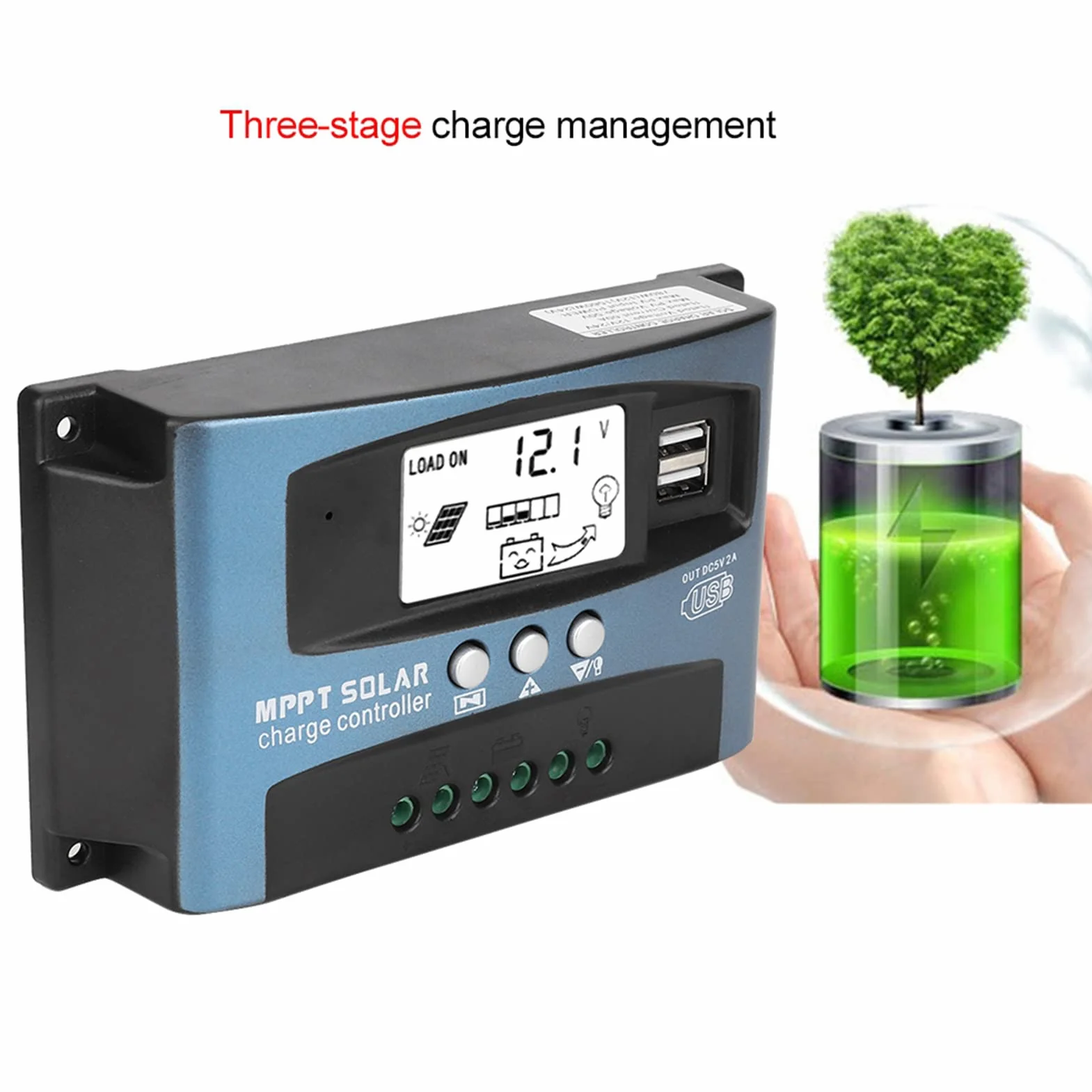 Kontroler ładowania słonecznego, MPPT 40/50/60/100A Kontroler ładowania słonecznego Podwójny wyświetlacz LCD USB 12 V 24V (100A)