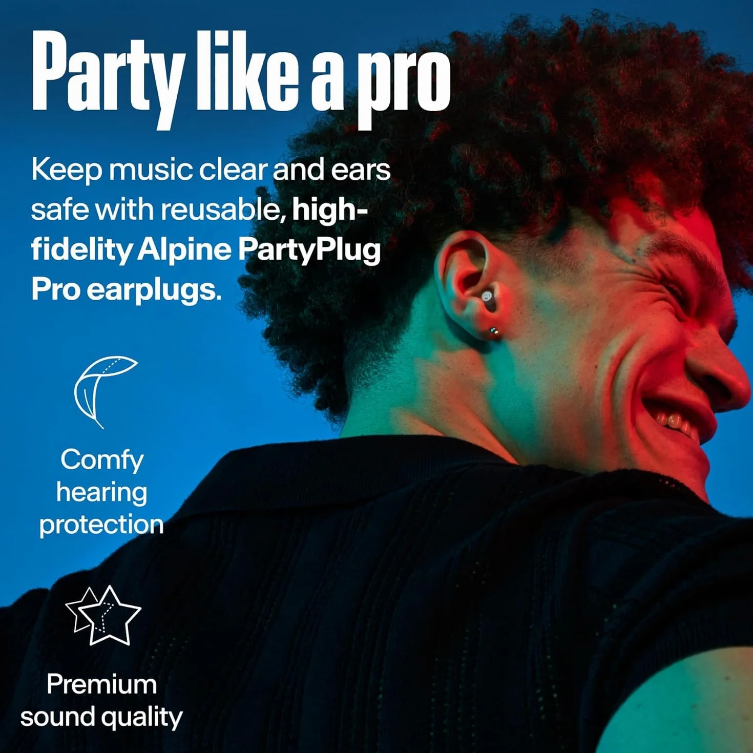 Alpine PartyPlug Pro zatyczki do uszu na koncerty, nowe i ulepszone, profesjonalne zatyczki do uszu, redukcja szumów 21 dB, ochrona słuchu na festiwale muzyczne, rave i wydarzenia, 3 rozmiary końcówek