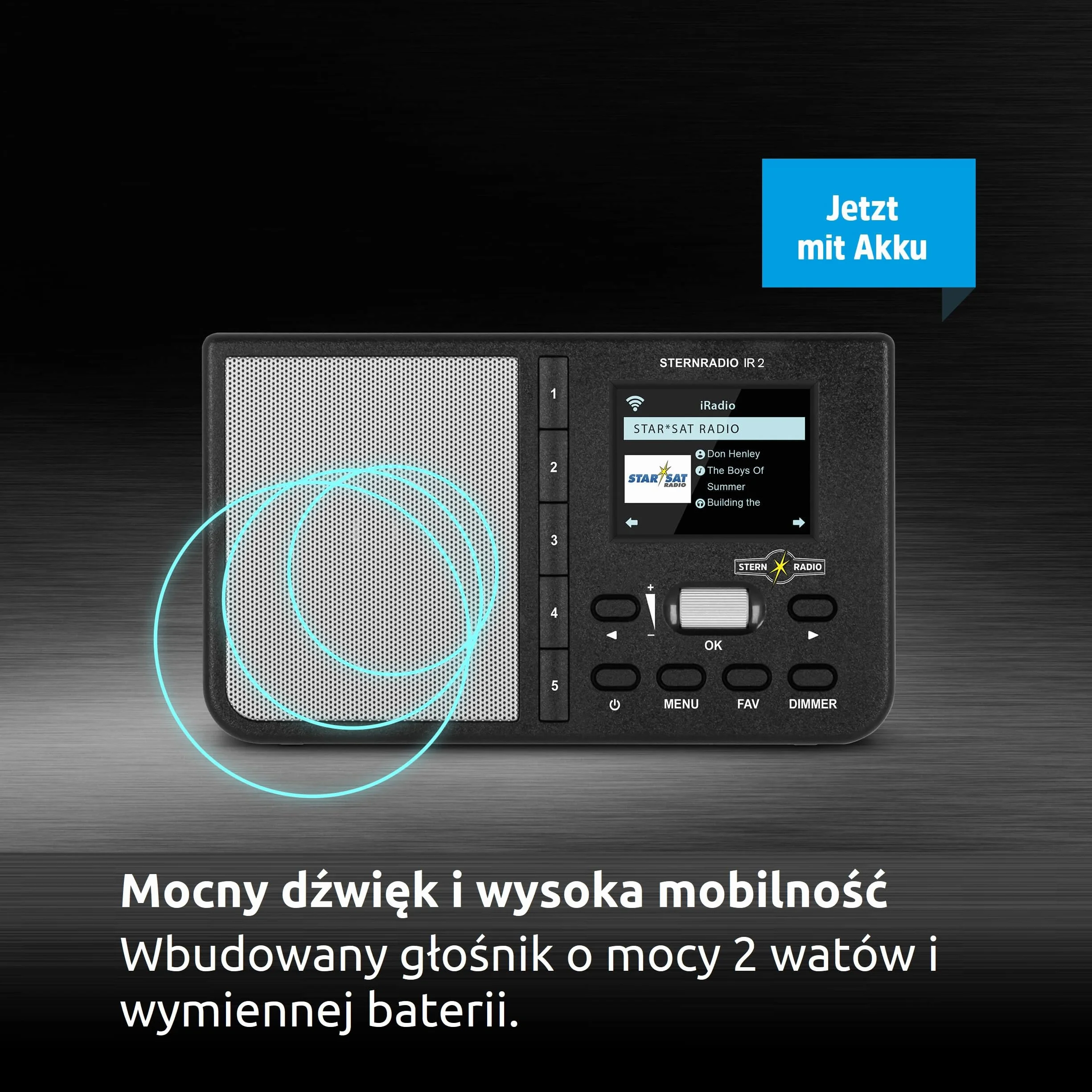 TechniSat Radio gwiazdkowe IR 2 – kompaktowe radio internetowe (WLAN, wymienny akumulator, kolorowy wyświetlacz, zmienne przyciski bezpośredniego wyboru, nadajnik radia do spania, budzik, timer snu