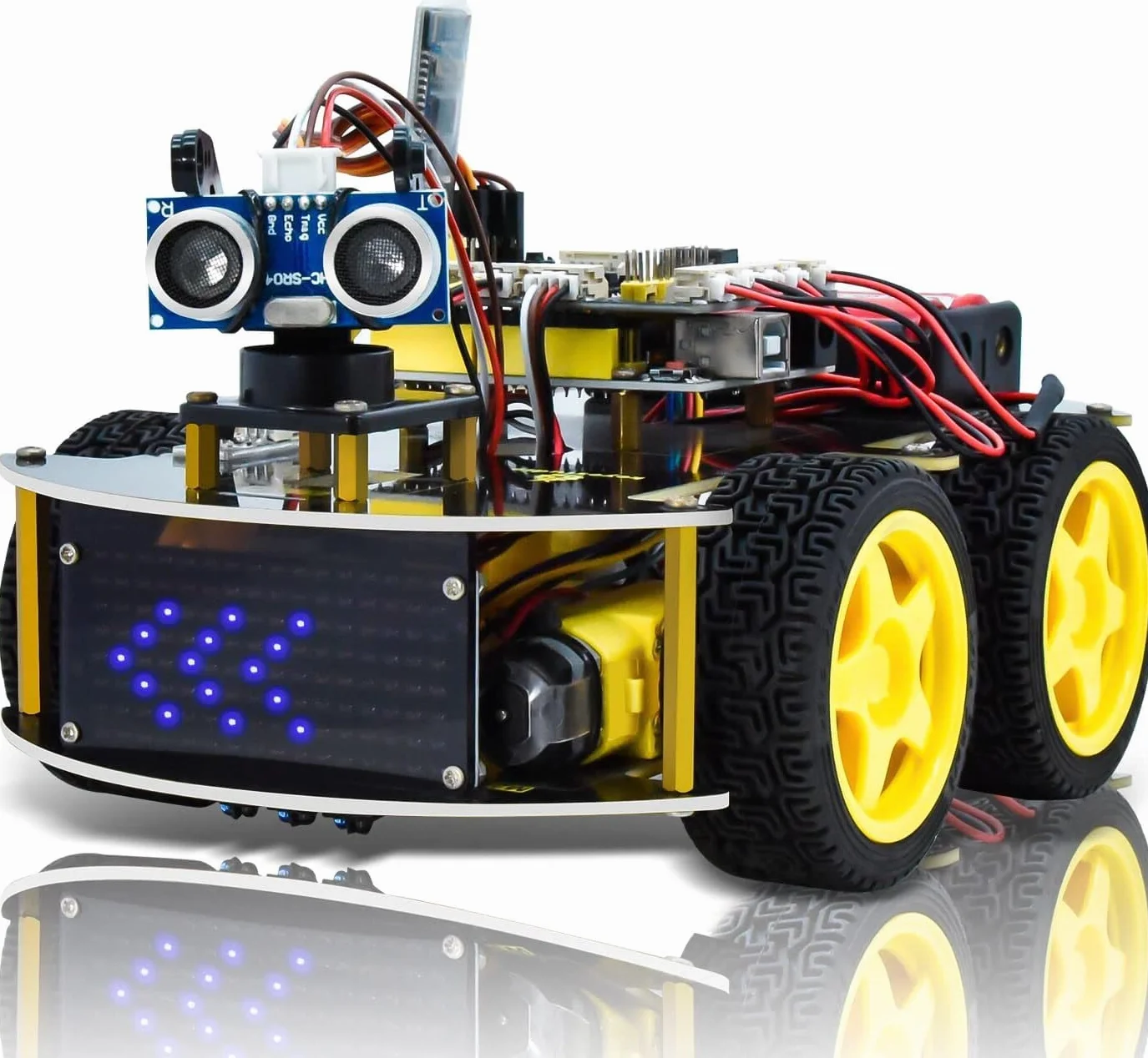 KEYESTUDIO 4WD zestaw do montażu robota V2.0+, kompatybilny z elektroniką Arduino IDE z mikrokontrolerem, modułem śledzenia line, czujnik ultradźwiękowy