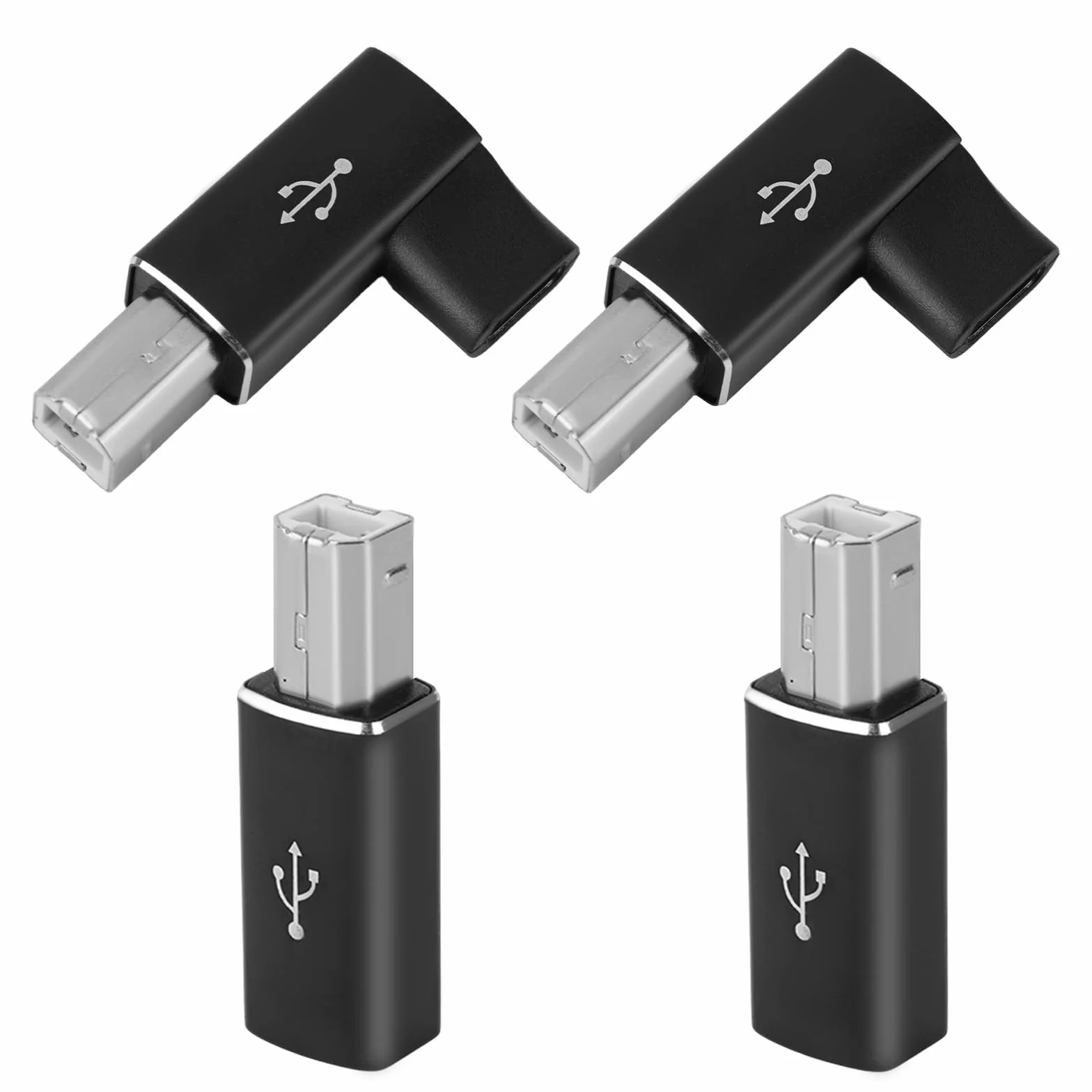 2 Szt. Adapterów USB B do USB C i 2 Szt. Adapterów USB-C do USB-B Pod Kątem 90 Stopni, Kompatybilnych z Drukarkami Pianinami Elektrycznymi Skanerami Laptopami i Urządzeniami Typu C