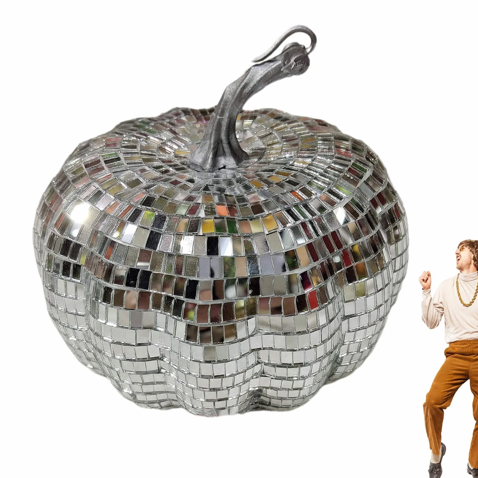 Glitterowa dynia | Dekoracja kuli dyskotekowej | Odblaskowa lustrzana kula dekoracyjna, błyszcząca dynia jako centrum stołu, brokatowa dekoracja, błyszcząca odblaskowa lustrzana kula