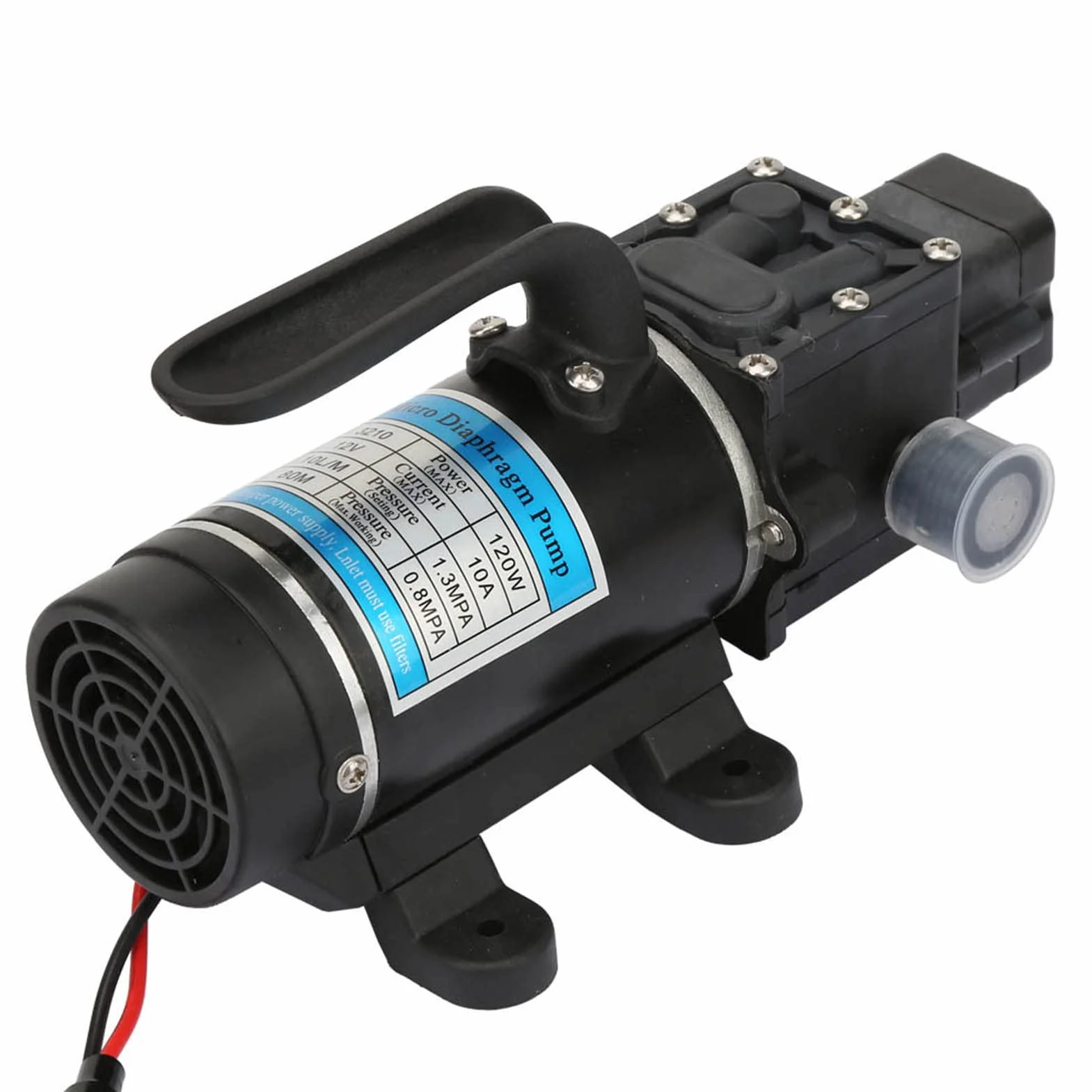 Elektryczna pompa wodna 120 W, 10 l/m, samozasysająca pompa membranowa z urządzeniem zabezpieczającym przed przeciążeniem do myjek wysokociśnieniowych, nawadniania ogrodu, napełniania (12 V/24 V) (12
