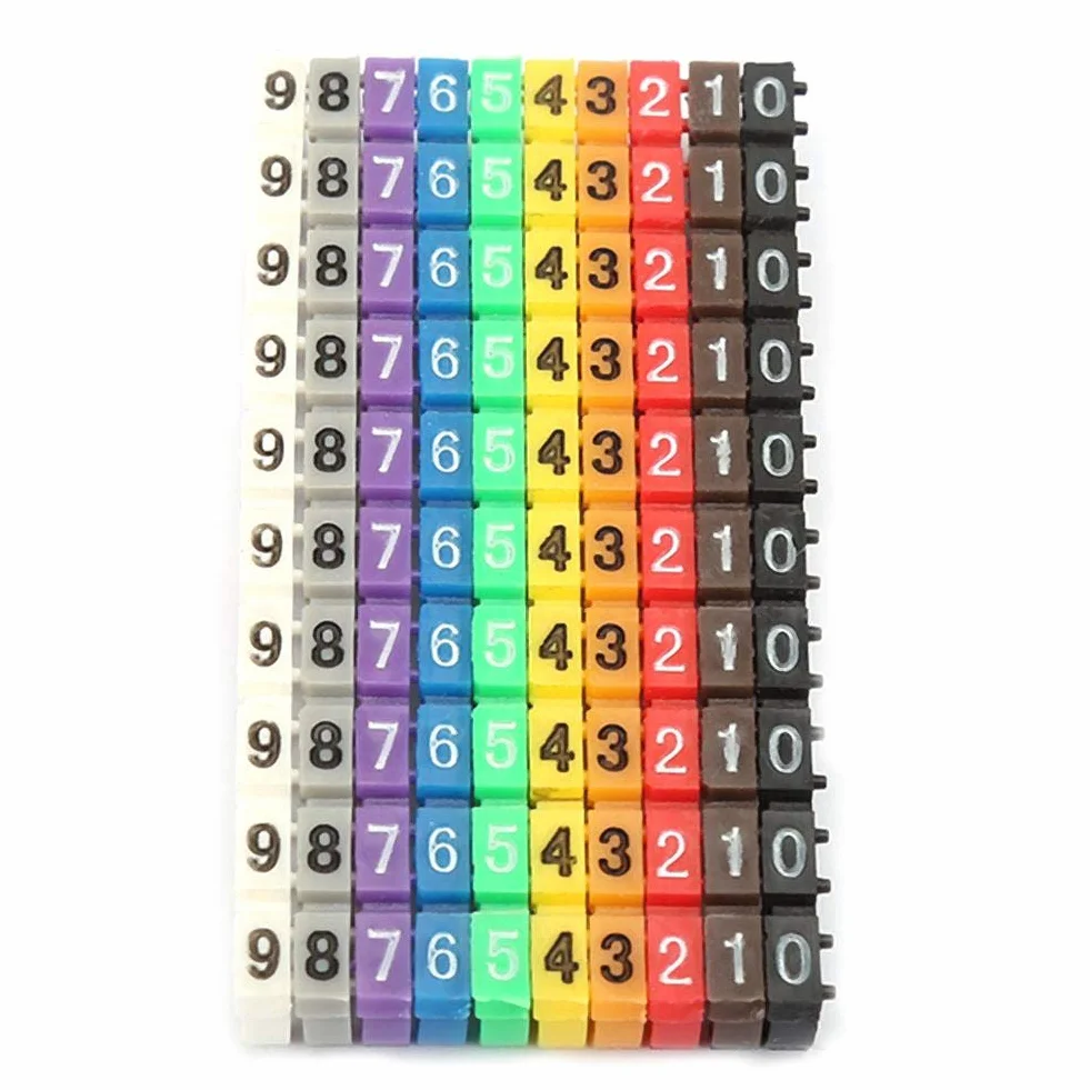 Kolorowe klipsy do opasek kablowych, cyfrowe cyfry 0-9", do rur, oznaczenia rury, markery kablowe (100 szt. -2,5 mm, 2,5 mm²)