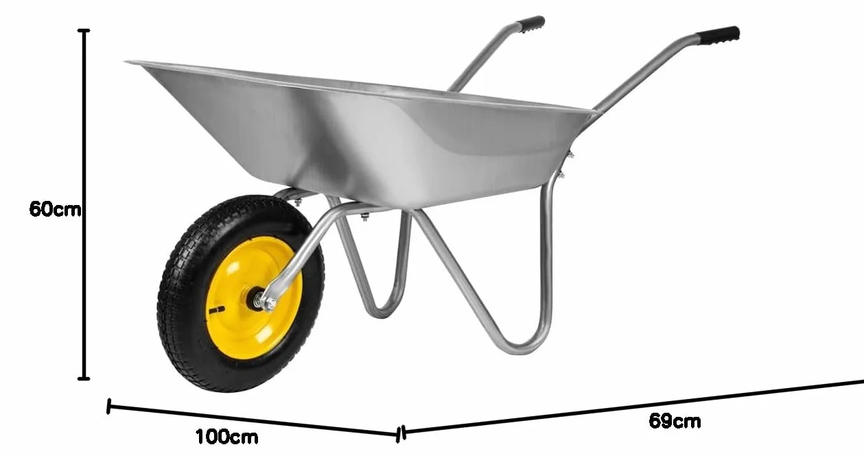 PALISAD Taczka ogrodowa budowlana jednokołowa, stal ocynkowana, 65 l, udźwig do 90 kg