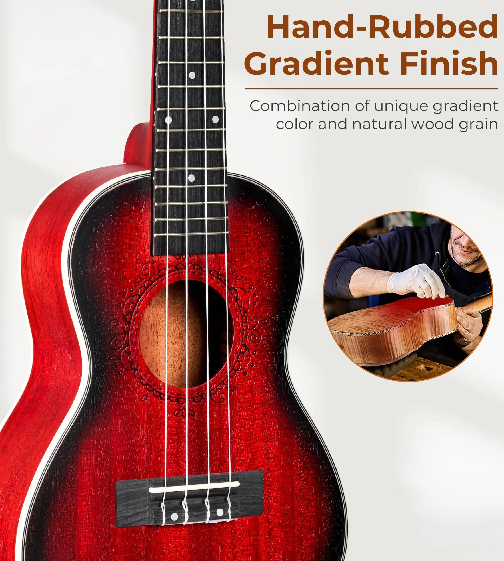Vangoa Ukulele Tenorowe dla początkujących, 66 cm, zestaw ukulele mahoniowe, profesjonalny hawajski zestaw startowy Uke z torbą, czerwony