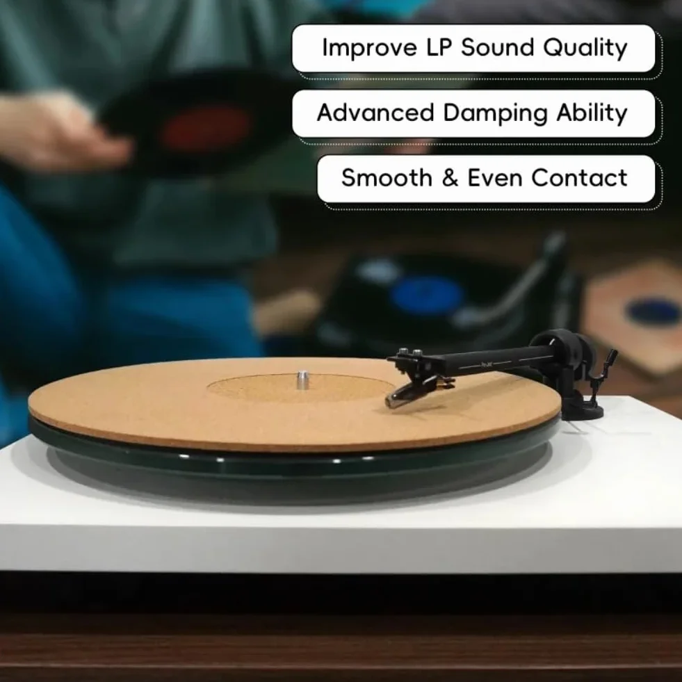 12-calowa Podkładka Pod Płytę Antystatyczna, Mata Gramofonowa do Płyty LP 12 Cali, Gramofon Slipmat Podkładka z Korka Antystatyczna Mata Antywibracyjna o średnicy 295 Mm