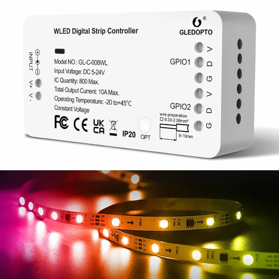 GLEDOPTO WLED Digital Strip Light Controller WiFi DC5-24 V obsługa WS2812 2811 SK6812 i inne RGB RGBW Strip Lights 800 IC DIY