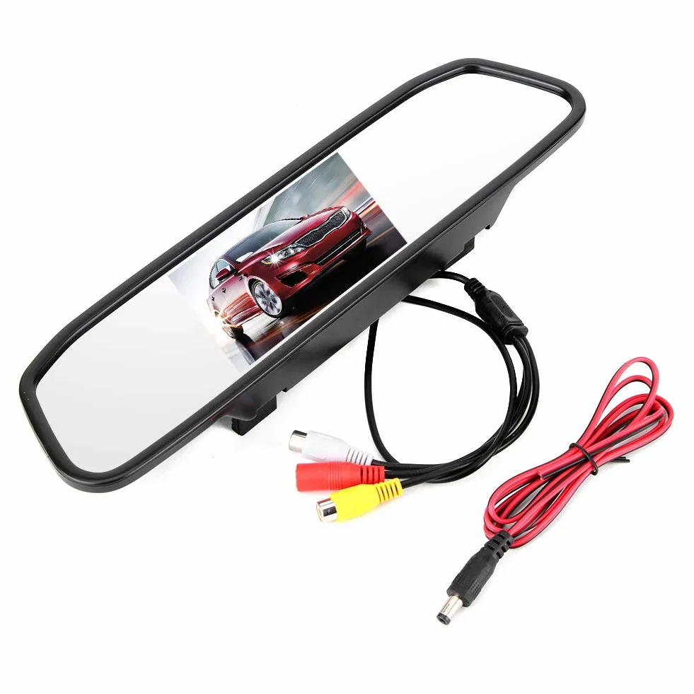4,3-calowy Monitor HD TFT-LCD w Lusterku Wstecznym, Ekran Monitora Samochodowego 480 H X 272 V, Kamera Cofania w Lusterku Wstecznym Samochodu, 12 V, 2 Kanały Wejścia Wideo