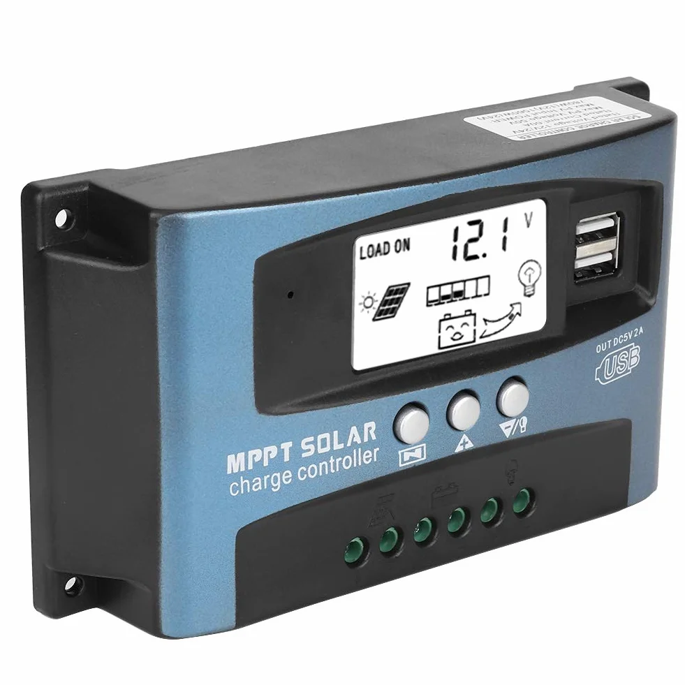 Kontroler ładowania Fydun MPPT, płytka PCB, podwójny kontroler USB do panelu słonecznego 12 V / 24 V, wyświetlacz LCD, automatyczny kontroler akumulatora 40/50/60 / 100A