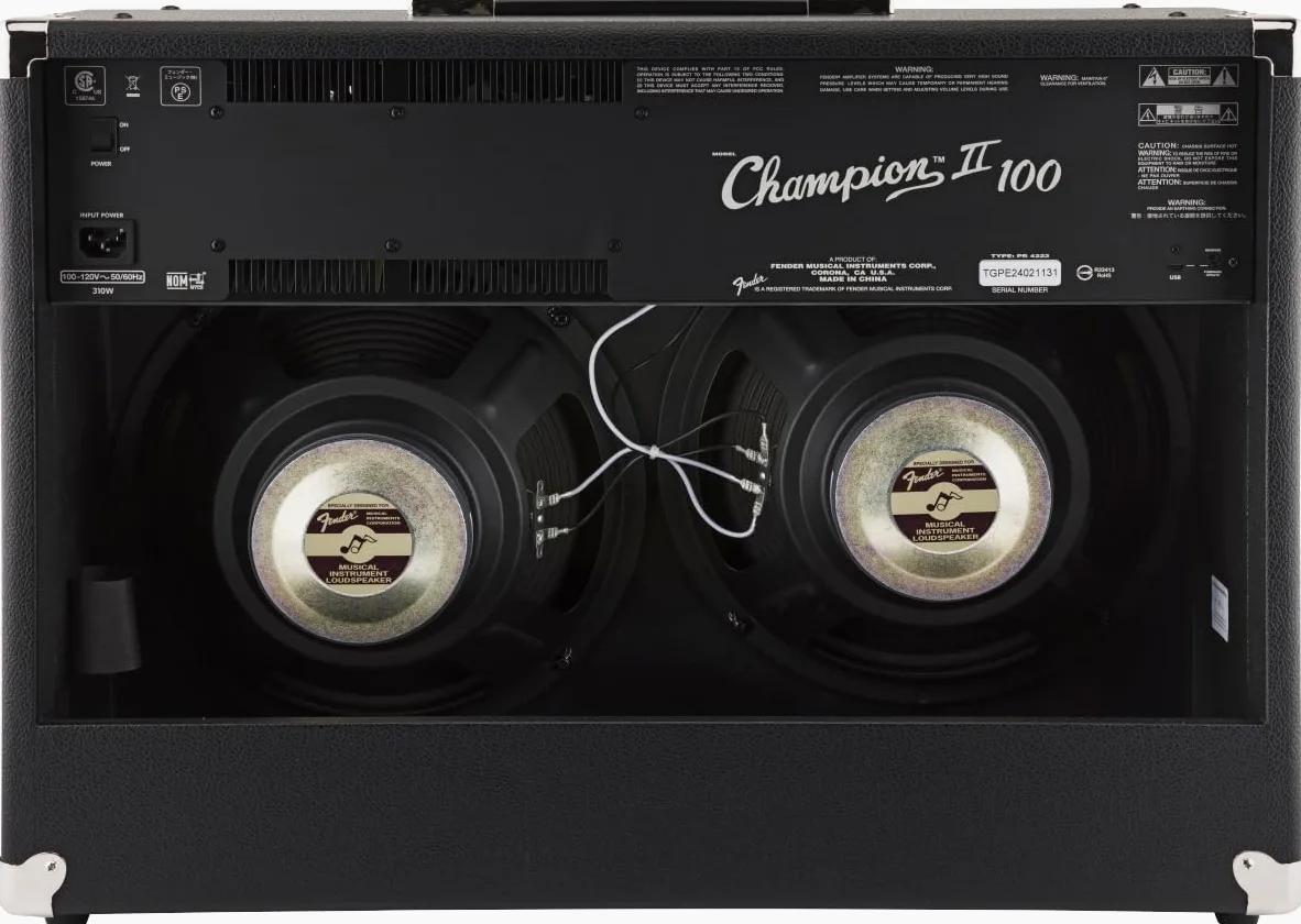 Fender Champion II 100, Combo Guitar Amp, 100 W, odpowiedni do gitary elektrycznej, większej mocy, ulepszonych efektów i modeli wzmacniacza, czarny/srebrny