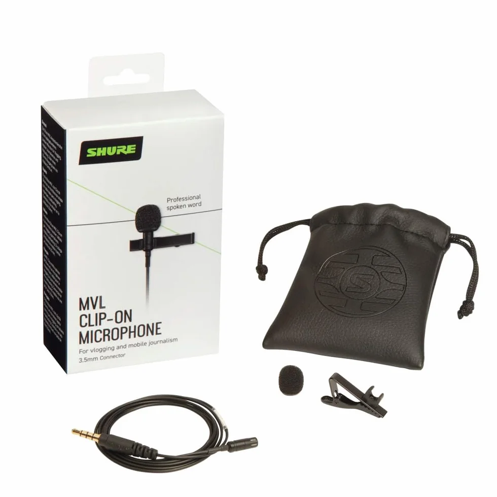 Shure MVL Lavalier Mikrofon klapowy do iPhone'a i tabletu, 3,5 mm, z osłoną przeciwsłoneczną