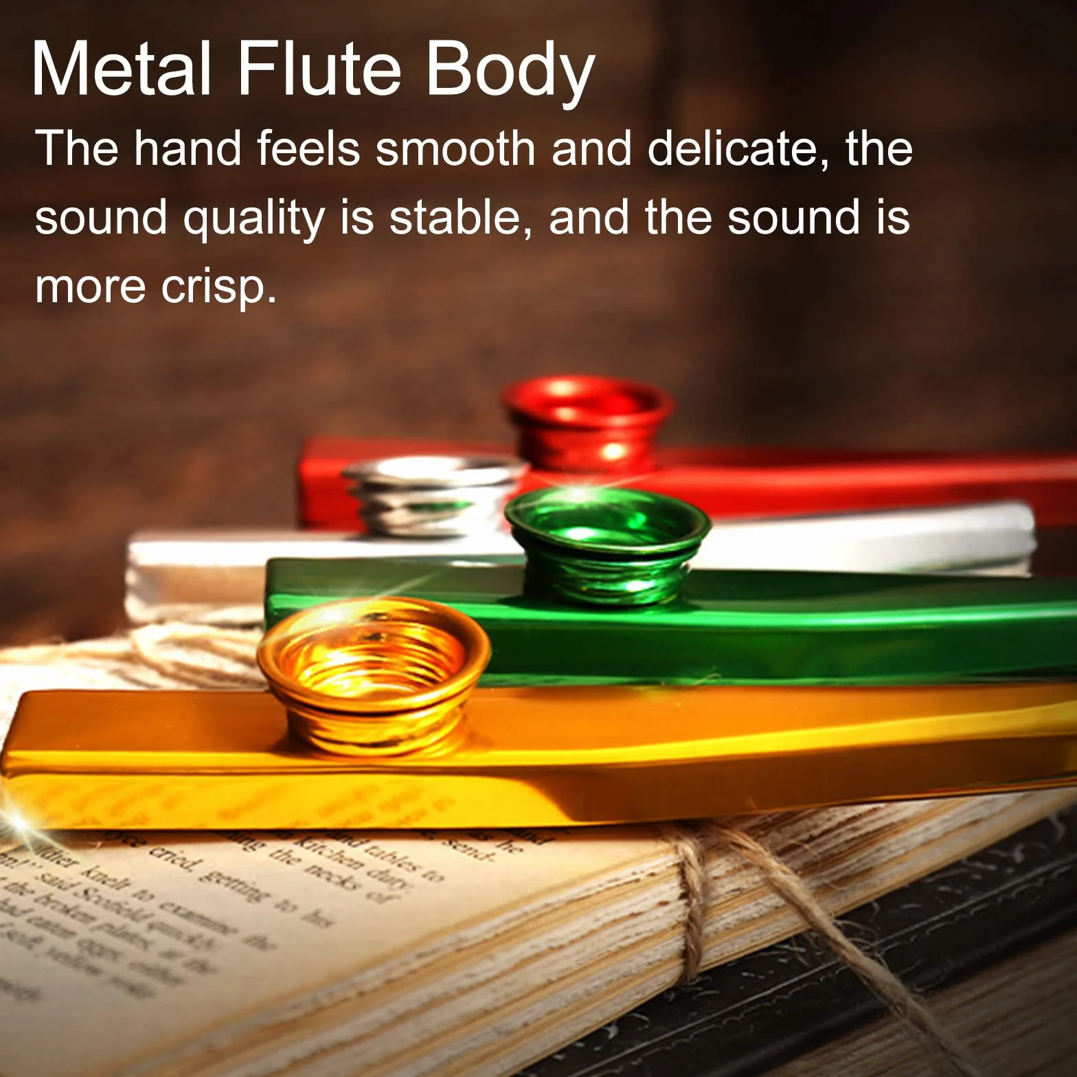 Kazoo metalowy instrument muzyczny, zestaw 10 membran fletowych i 3 smyczek, dla dzieci miłośników muzyki (złoty, czerwony, zielony) Butyeak