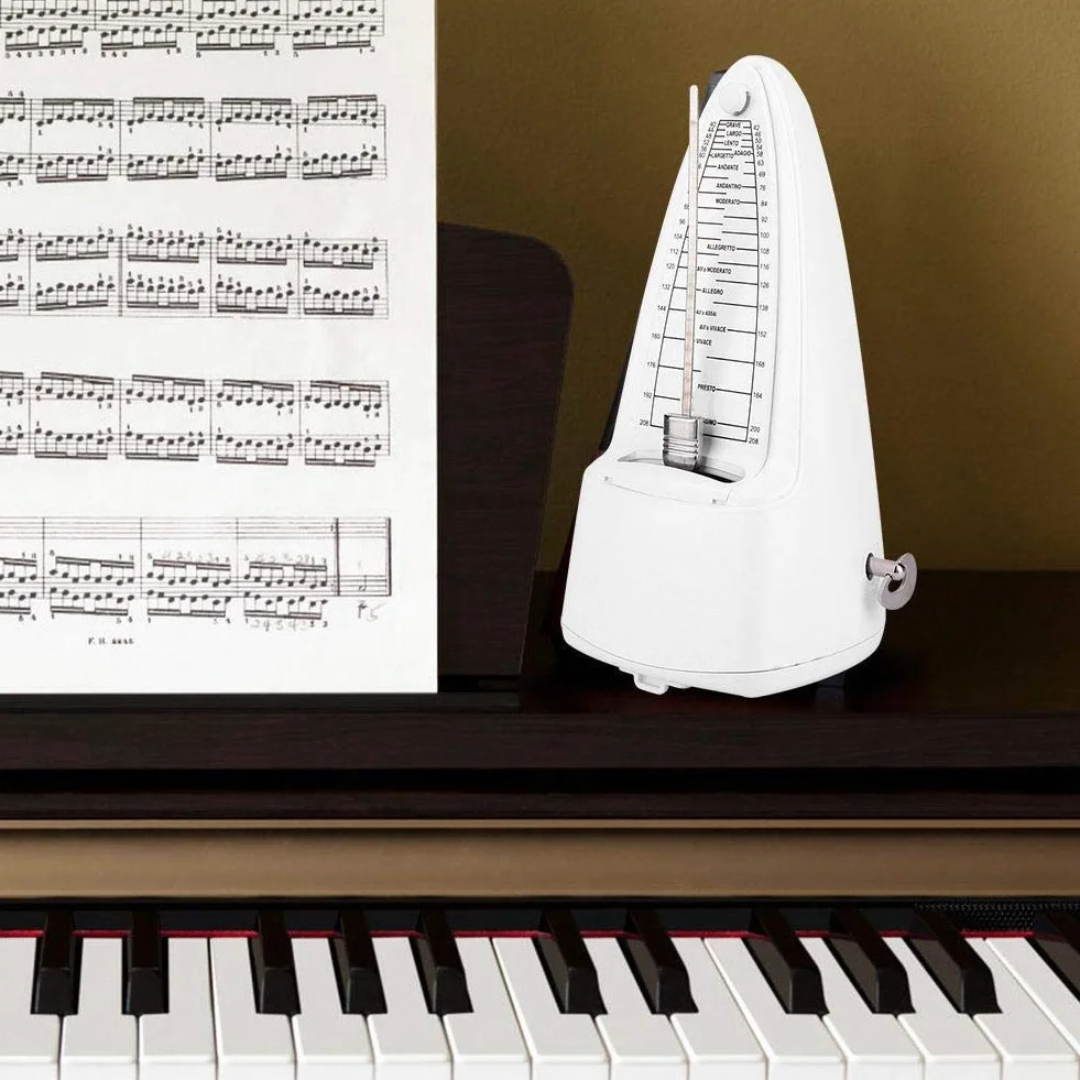 Bnineteenteam Instrument metronomowy w klasycznym stylu z dzwonkami do gitary, fortepianu, bębna, skrzypiec i tak dalej (biały) regulator akcesoria do instrumentów muzycznych