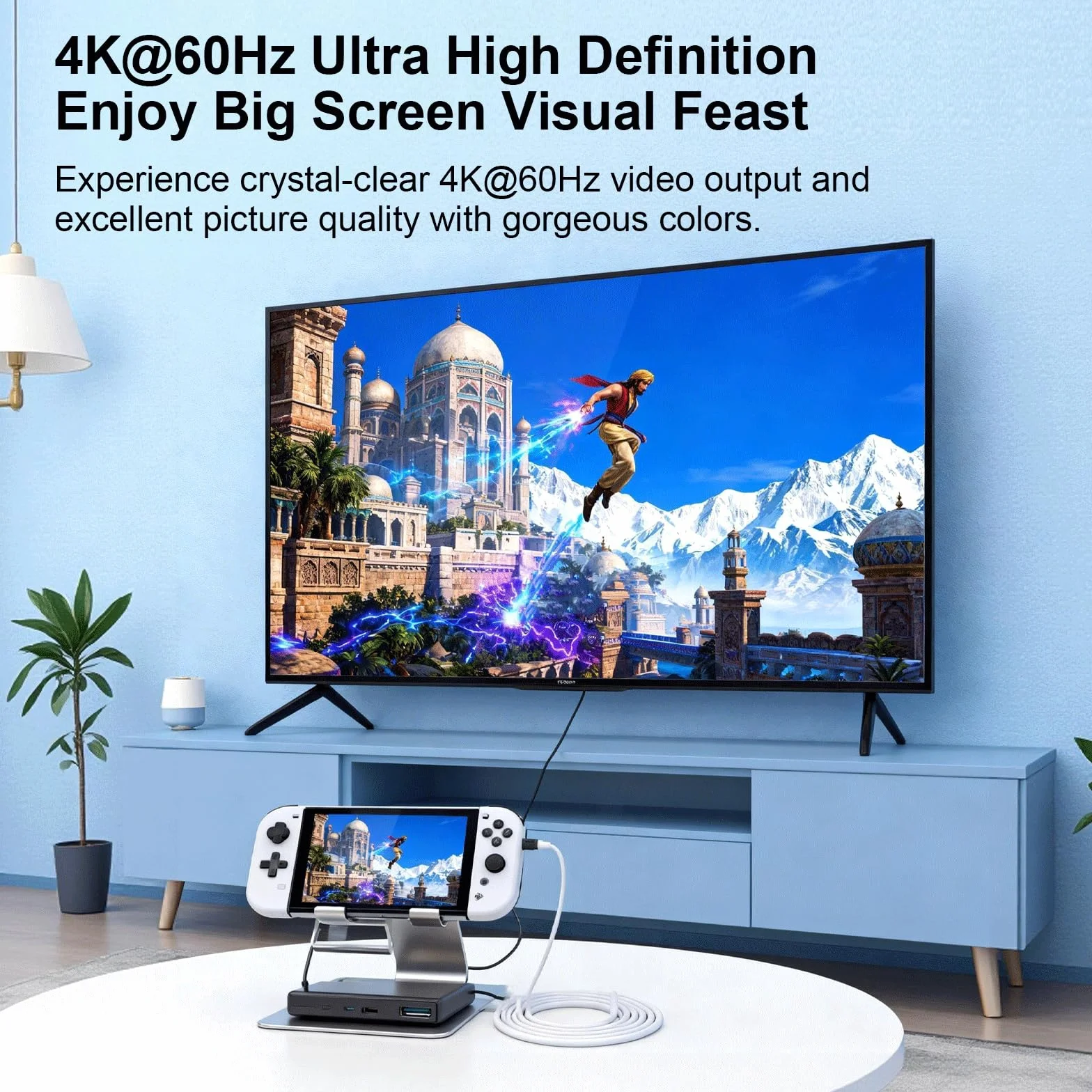 HENGBIRD Adapter USB C na HDMI 2 m, 4K@60Hz 100 W PD ładowanie, przenośna stacja dokująca, zamiennik do trybu TV Switch 2/1/OLED, kabel do gier Plug&Play do Switch, iPhone'a, Steam Deck, MacBook, iPad