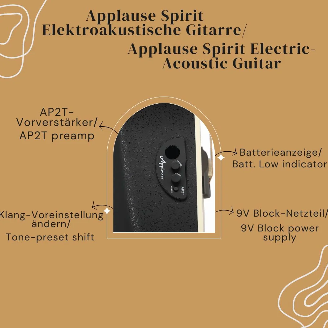 Applause gitara elektroakustyczna Spirit - selekcjonowany świerkowy top - korpus Lyrachord o średniej głębokości - cutaway - przedwzmacniacz AP2T + tuner - naturalny - AAE-044-4S