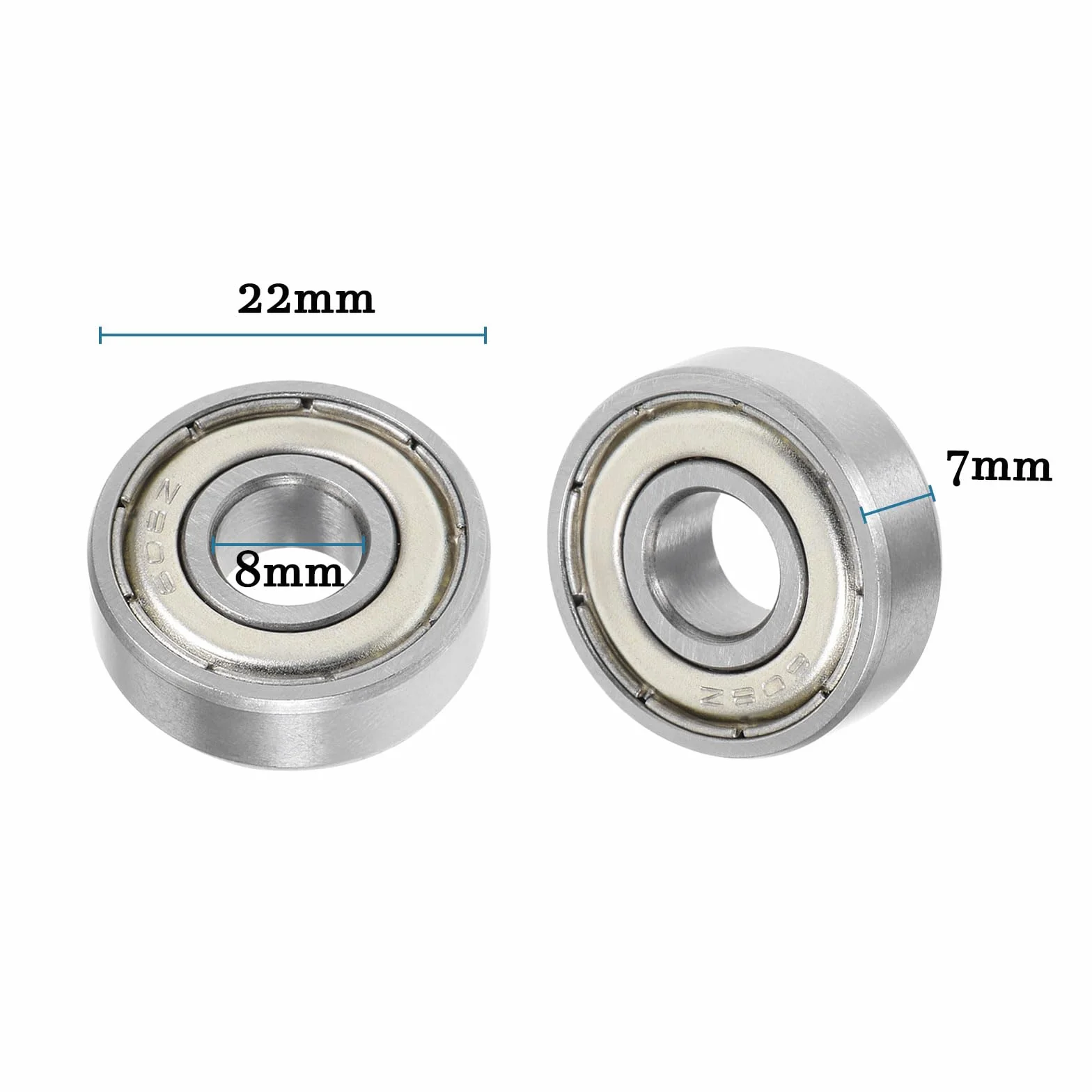 QUARKZMAN 608ZZ rowki kulkowe x 2 szt. stal chromowana, podwójnie ekranowana, do urządzeń mechanicznych i sprzętu gospodarstwa domowego [ID 8 mm x AD 22 mm x gł. 7 mm]