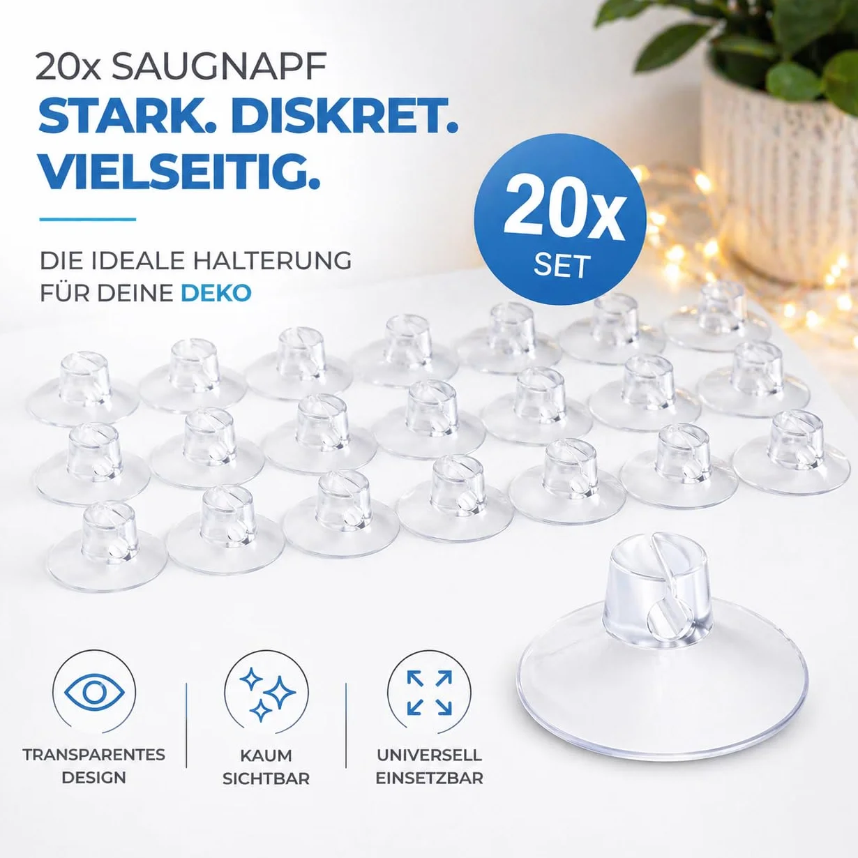 MERRYXMAS Zestaw 20 przyssawek do łańcuchów świetlnych, haczyki z przyssawką do okien i okien, haczyki mocujące