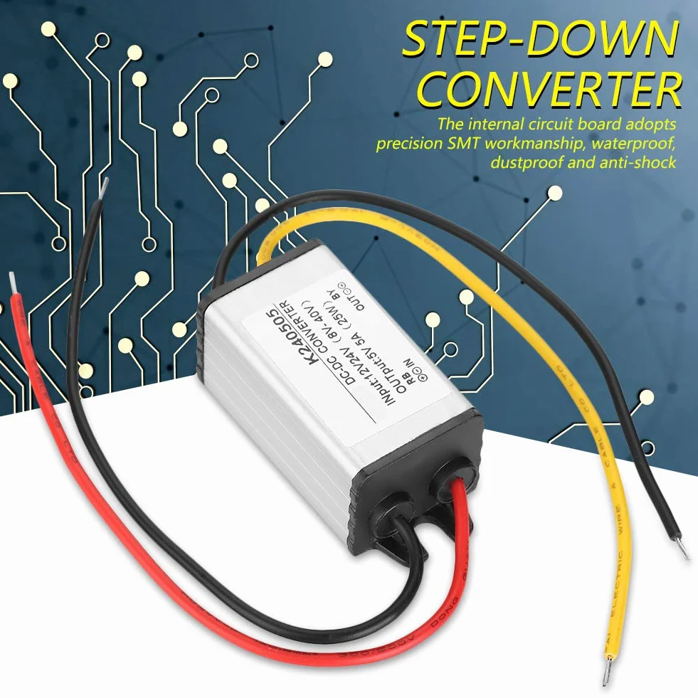 Jadeshay Konwerter prądu stałego, konwerter prądu stałego 12 V/24 V na 5 V, zasilacz 5 A, zmieniacz napięcia konwertera mocy samochodowej, moduł zasilacza regulatora napięcia wysokowydajnego