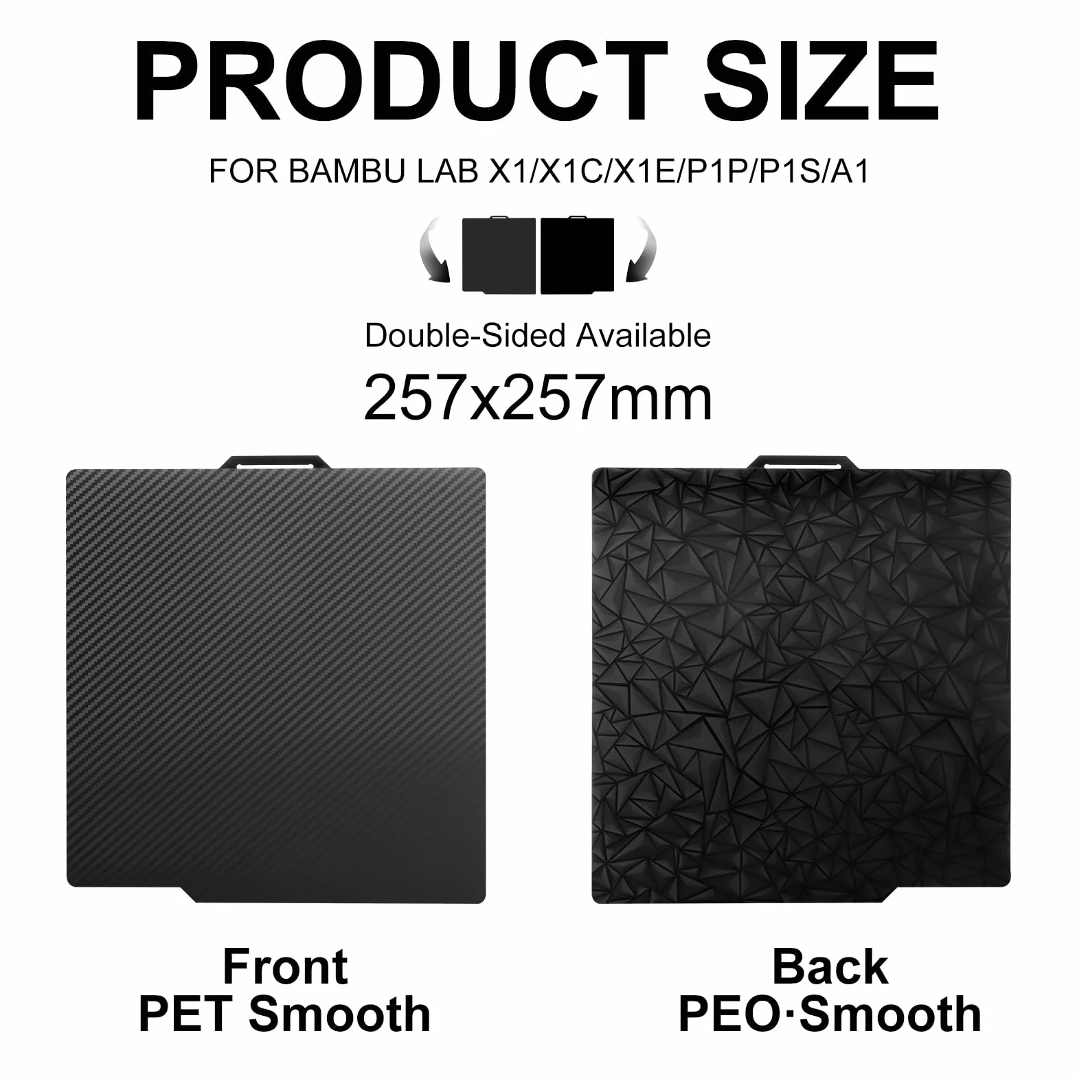 PEO+PET płyta drukująca do Bambulab P1S/A1/X1C/P1P/X, dwustronna teksturowana 257 x 257 mm, gładka magnetyczna sprężyna, kompatybilna z PLA, TPU, PETG do drukarki 3D Bambu Lab