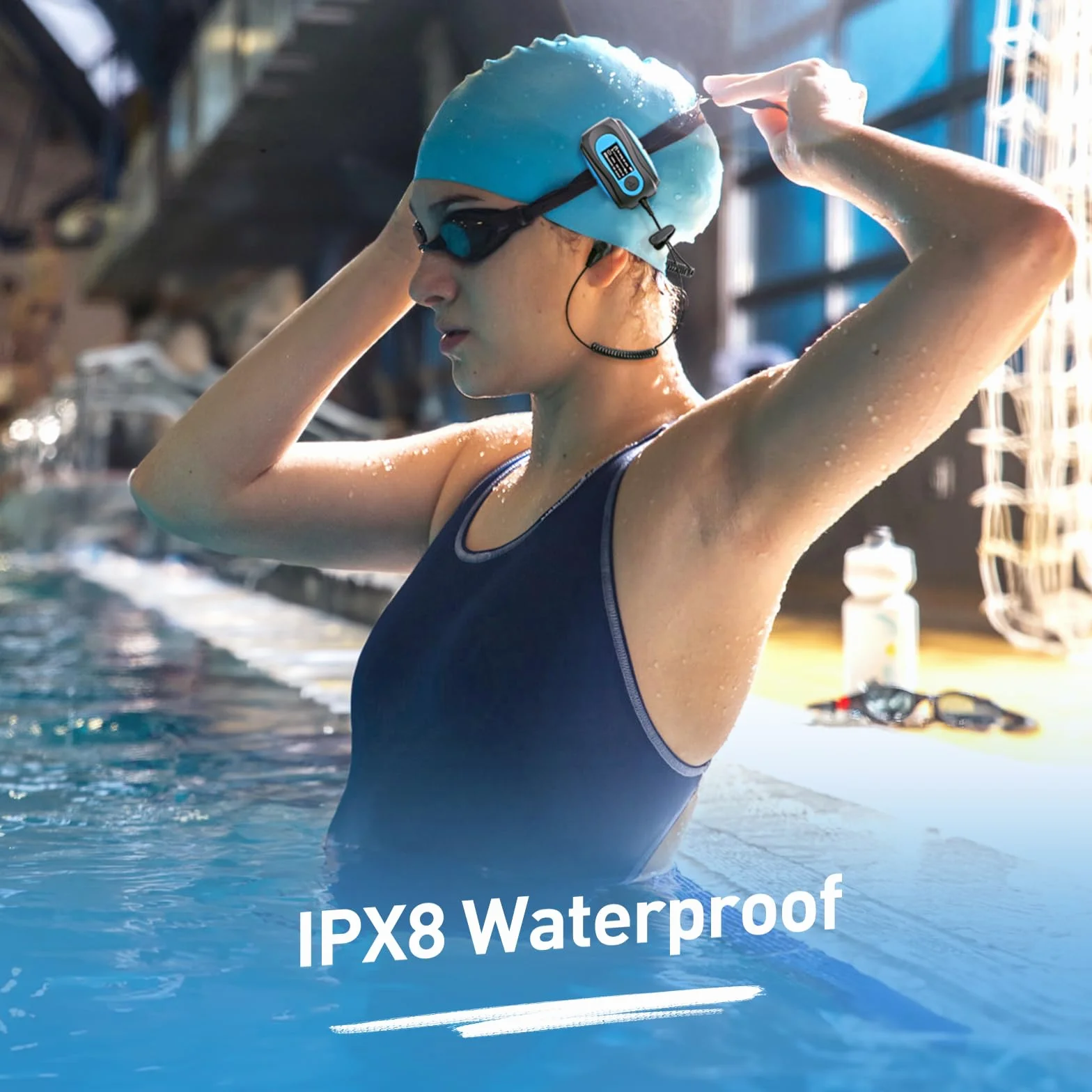AGPTEK IPX8 Wodoodporny odtwarzacz MP3 z ekranem, wielofunkcyjny odtwarzacz muzyczny z wodoodpornymi słuchawkami do surfowania, pływania, sportów wodnych