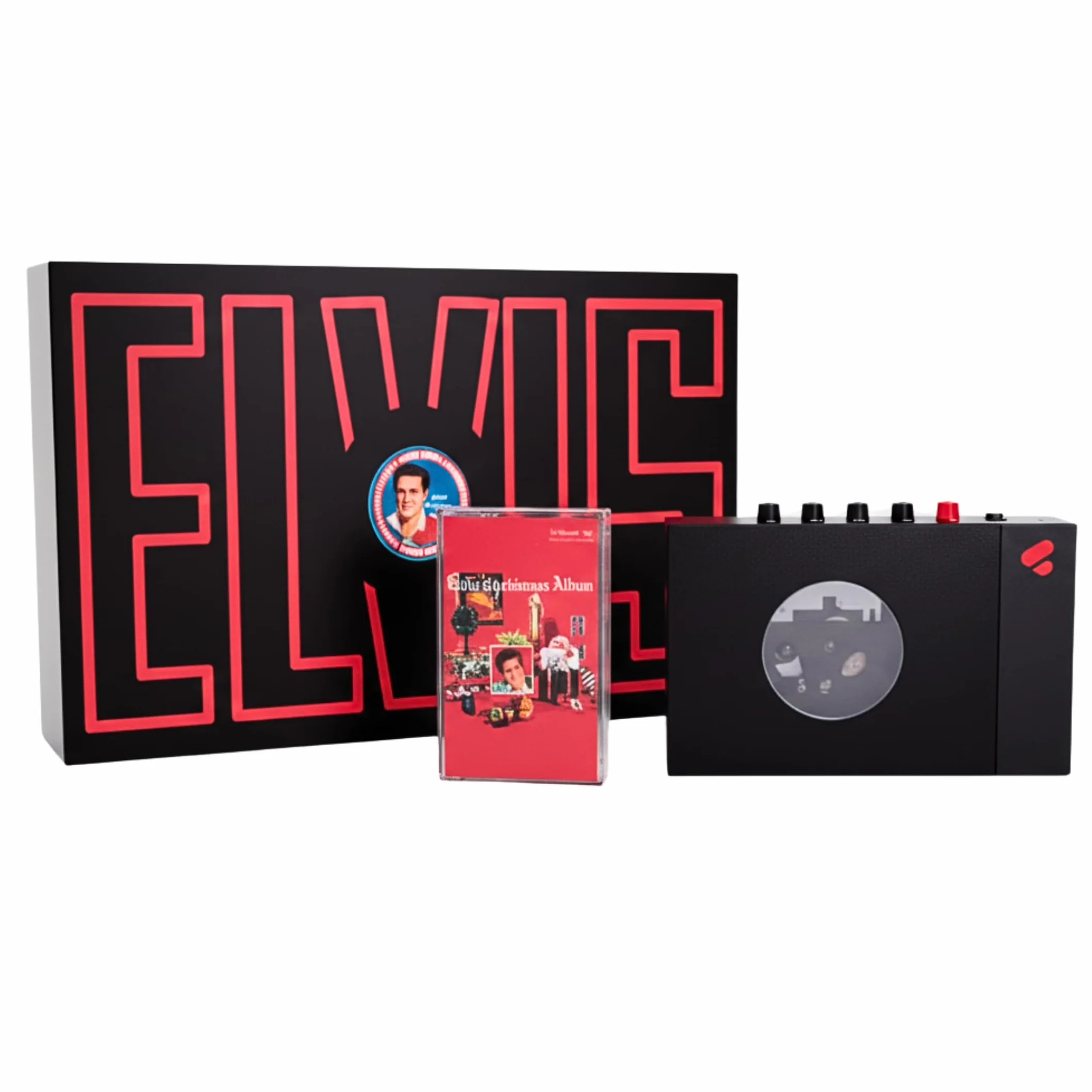 We Are Rewind Elvis Limited Edition odtwarzacz kasetowy przenośny Bluetooth magnetofon kasetowy retro aluminiowa obudowa nagrywanie kaset czarny czerwony