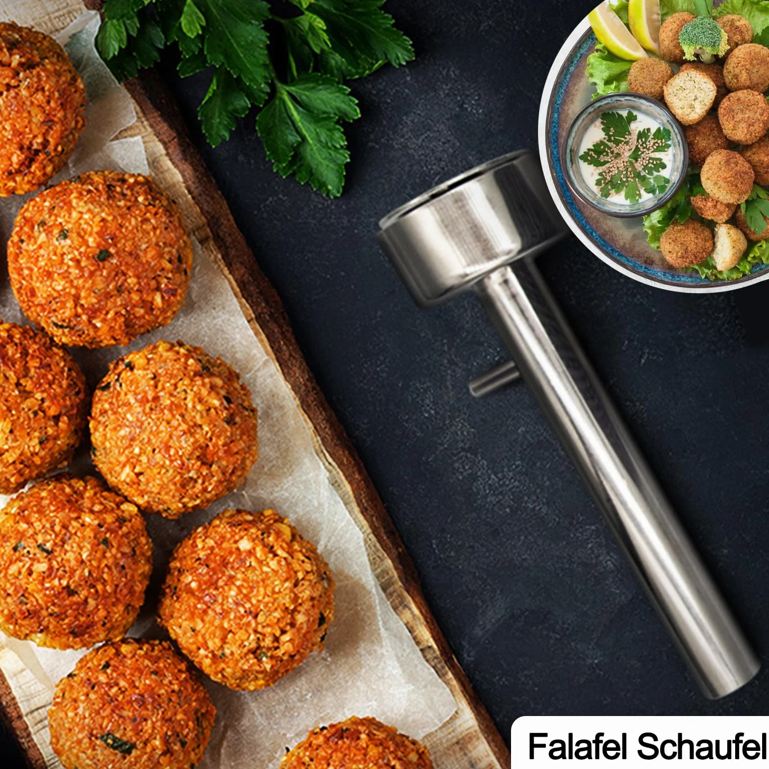 Falafel urządzenie do porcjowania, 4 cm, łopatka do falafelu, miarka do porcjowania falafelu, szufla falafel, stal nierdzewna, nieklejące się narzędzie do balera, do kuchni, domu i restauracji