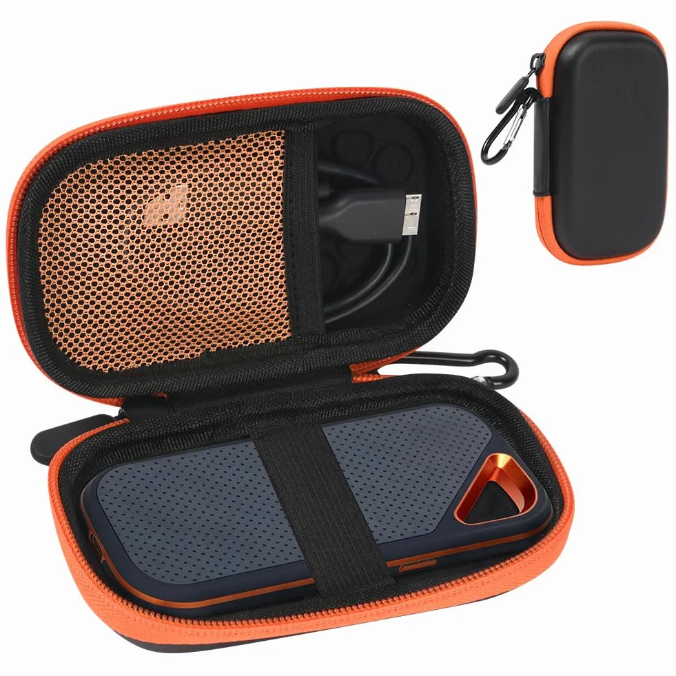 obudowa dysku twardego kompatybilna z Sandisk Extreme Pro/Sandisk Extreme Portable External Ssd 128gb 500gb 1tb 2tb, etui ochronne i torba podróżna (pomarańczowo-czarna)