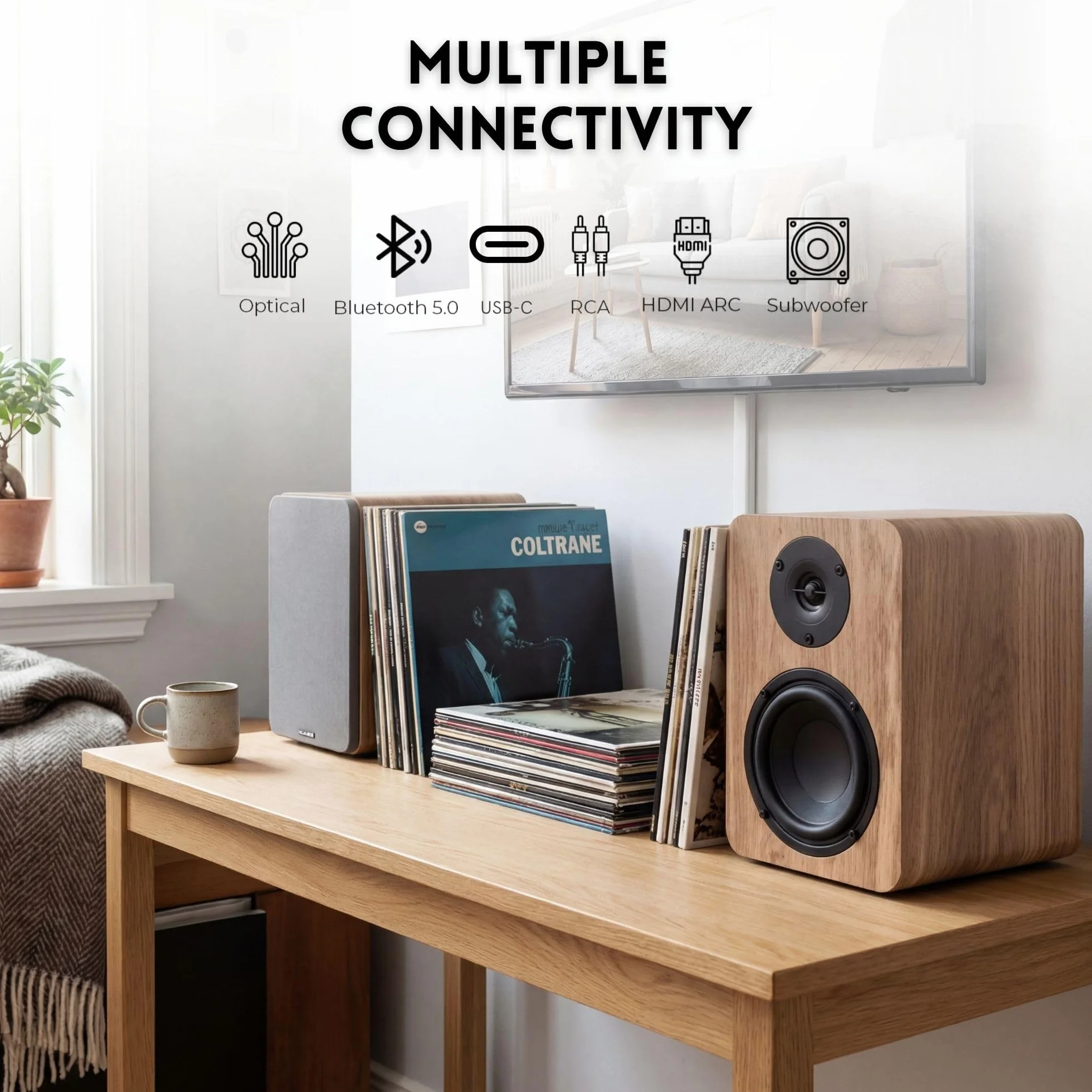 VULKKANO A4 ARC MKII 4-calowy głośnik niskotonowy z głośnikiem niskotonowym, Bluetooth 5.0, HDMI ARC, Optica, RCA, USB, z wyjściem subwoofera, monitory studyjne o eleganckim wyglądzie, kolor brązowy