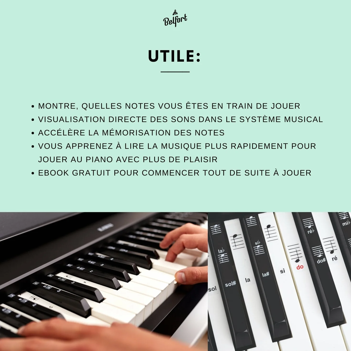 Belfort Autocollants pour Notes de Piano 49-88 Touches