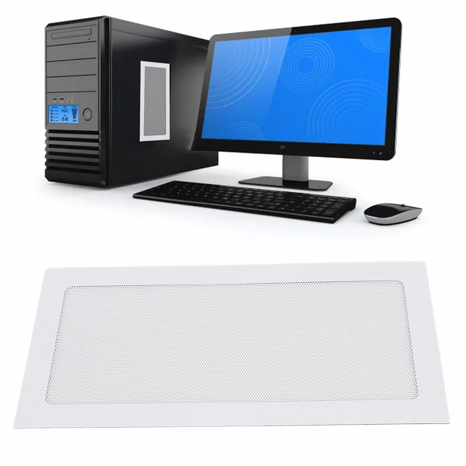 2 szt. PC Grill Siatkowy z ramką magnetyczną Pasek Wentylator Chłodnicy Komputera Filtr Przeciwpyłowy do Obudowy Komputera PC Osłona Przeciwpyłowa z Drobnej Siatki PVC (WHITE)
