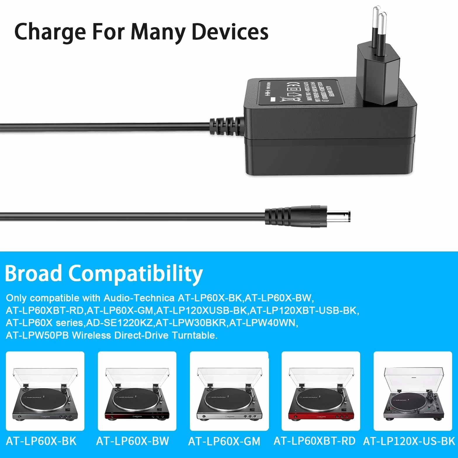 Kabel zasilający 12 V do gramofonu Audio Technica AT-LP60X AT-LP60X-BK AT-LP60X-BW AT-LP60XBT-RD AT-LP120XUSB-BK napęd bezpośredni gramofon