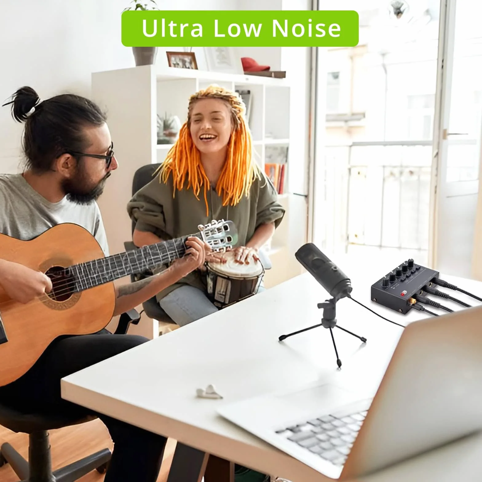 LiNKFOR 4 kanałowy ultrakompaktowy mikser audio stereo z niezależną regulacją głośności do mikserów, DC 5V Type-C mini-mikser audio z zasilaczem i kablem audio - ultra niski poziom hałasu.