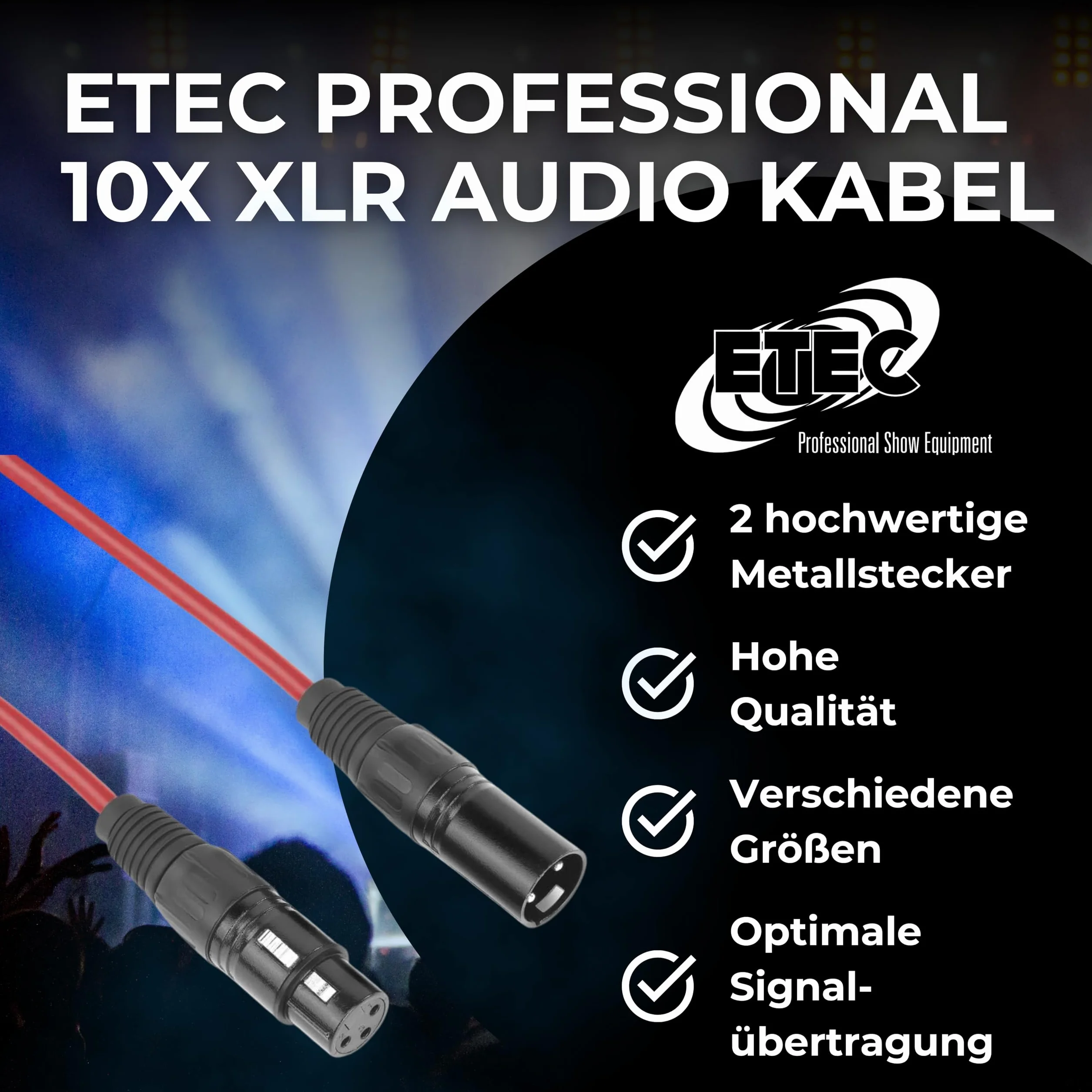 ETEC, Kabel XLR, kabel mikrofonowy, wtyczka XLR na gniazdo XLR, kabel łączący XLR, niebieski, 1,50 m