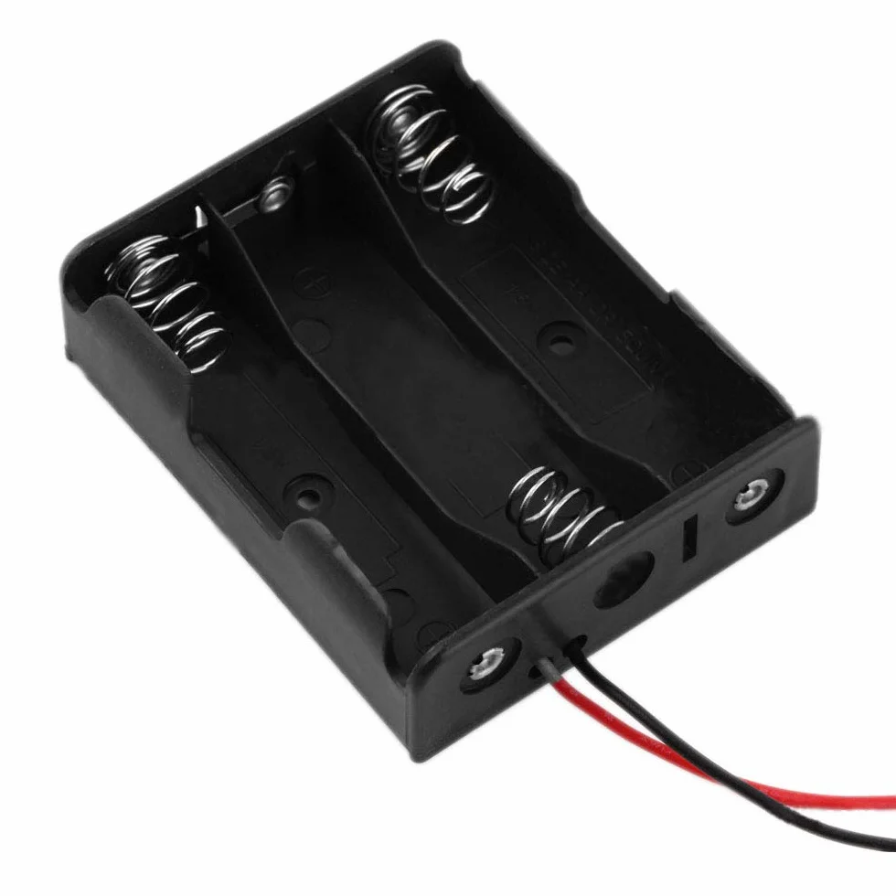4-częściowy czarny plastik 3 x 1,5 V (4,5 V) uchwyt baterii AA pudełko do przechowywania baterii pudełko z przewodem