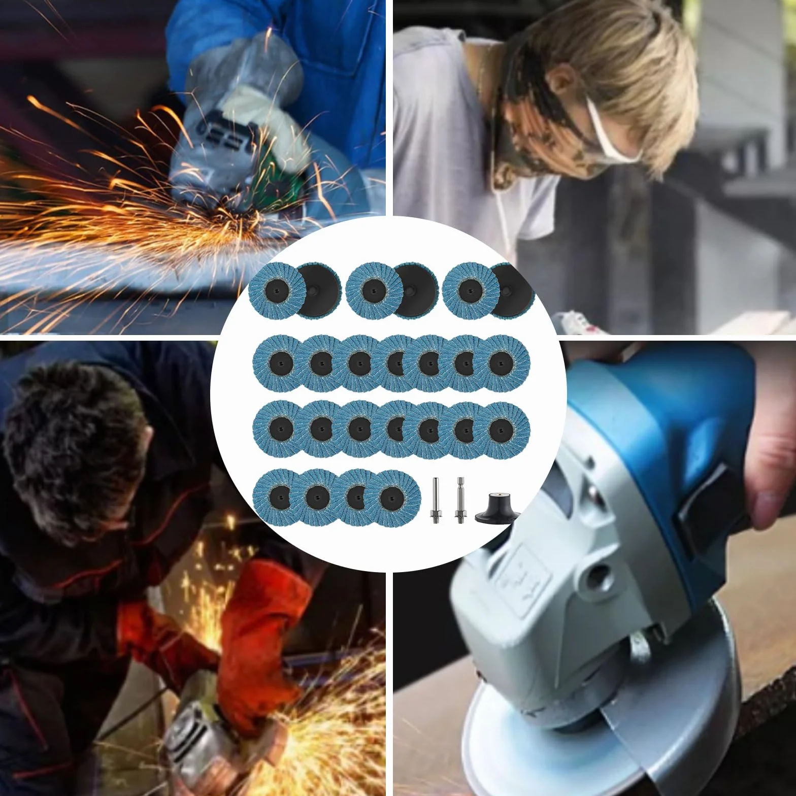 Zestaw 27 tarcz wachlarzowych, z 24 tarczami wachlarzowymi 50 mm, 1 tacą i 2 metalowymi prętami, tarcze szlifierskie do szlifierek kątowych, szlifierki wachlarzowe o ziarnistości 40/60/80/120,