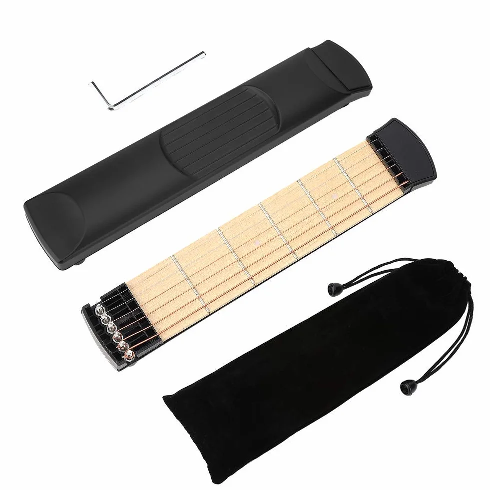 Kieszonkowa Gitara Treningowa na Szyję Przenośna 6-progowa Kieszonkowa Gitara do ćwiczenia Akordów Narzędzie dla Początkujących Trenerów Akordów Palcowania