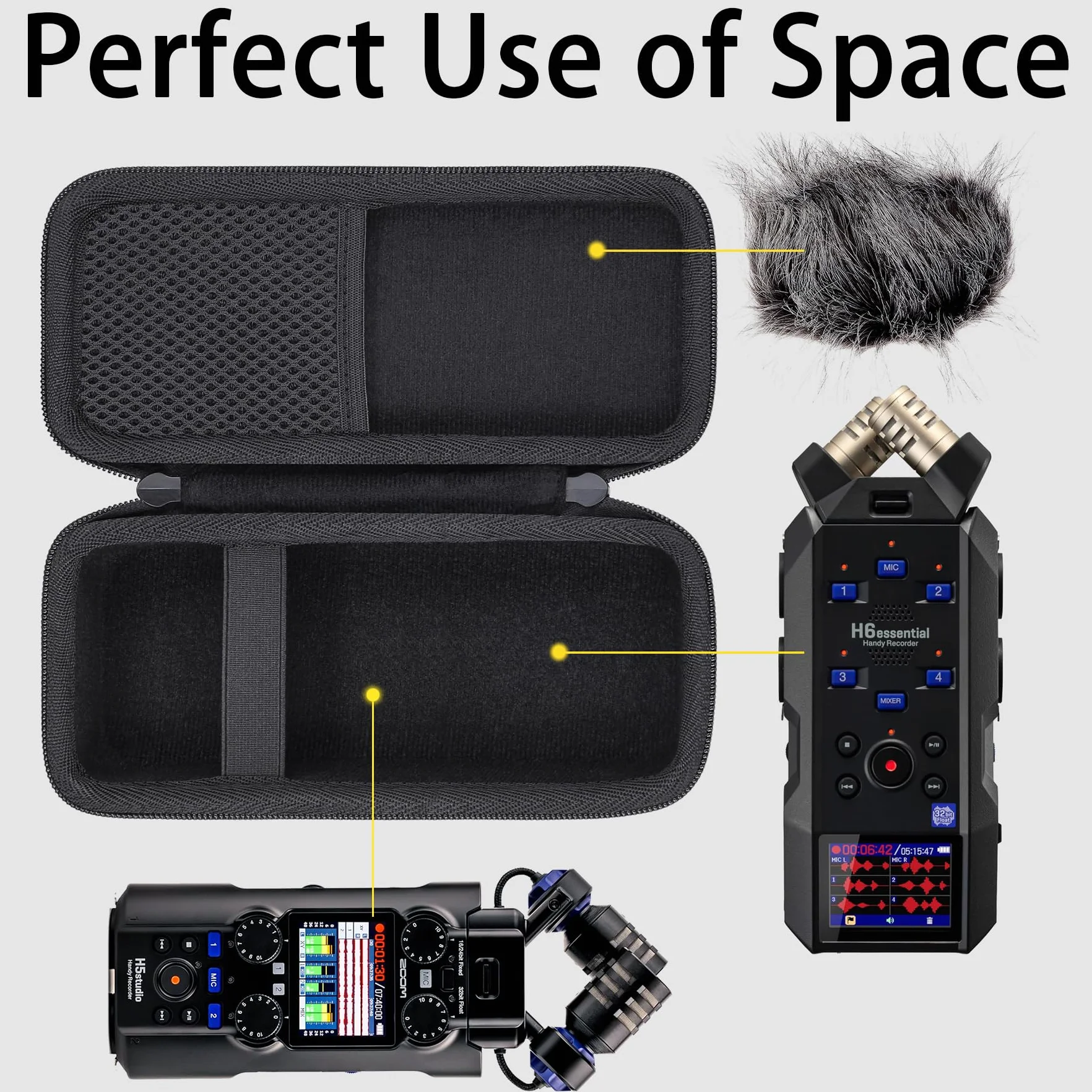 Twarde etui podróżne Zoom H6essential H4essential H1essential Aenllosi, Czarny