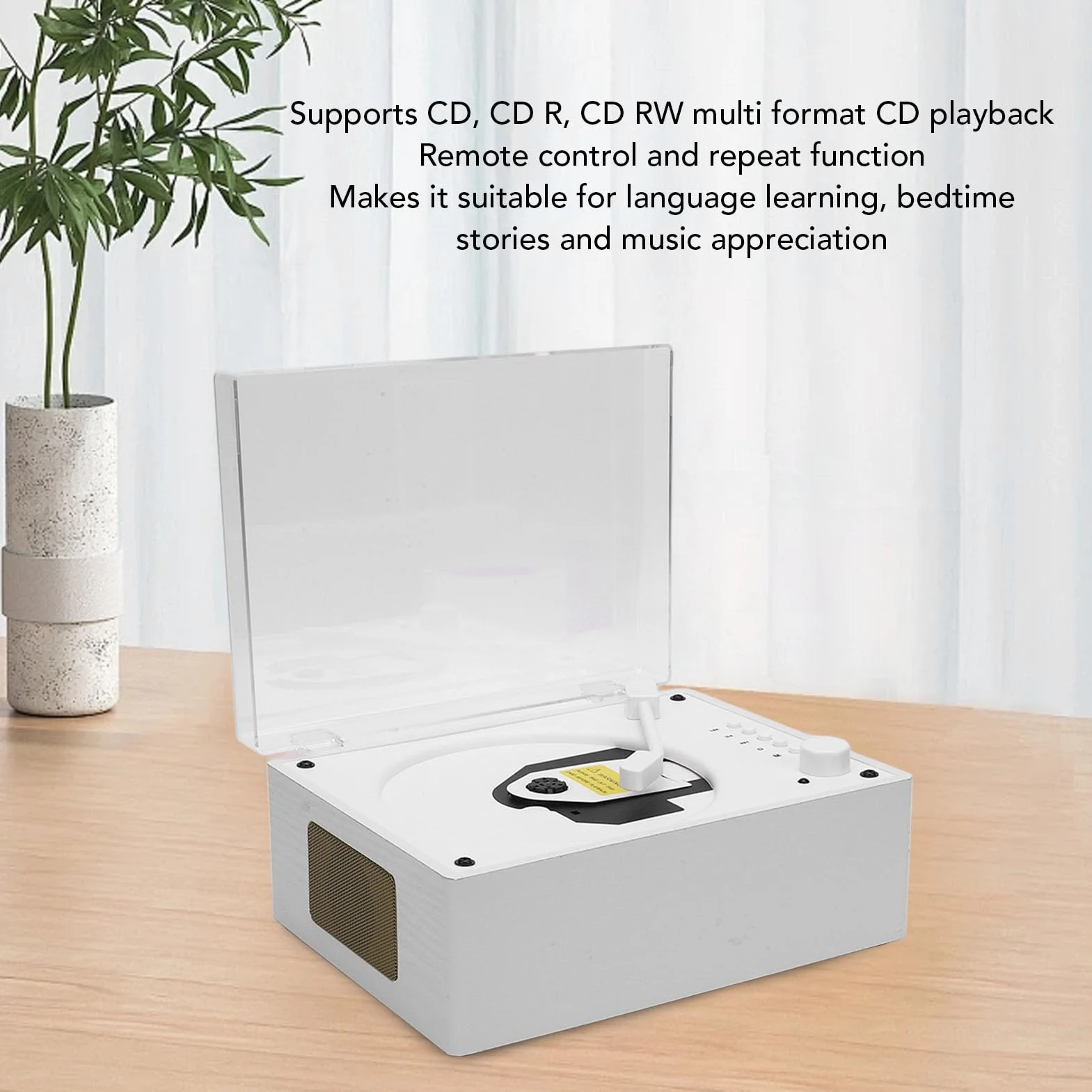 Przenośny Odtwarzacz BT CD Retro Wielofunkcyjny Odtwarzacz CD z Zdalnym Sterowaniem BT 5.0 USB Odtwarzanie Napędu Flash Wbudowane w baterię 3600 MAh do Podróży w Biurze (Kolor białego drewna)